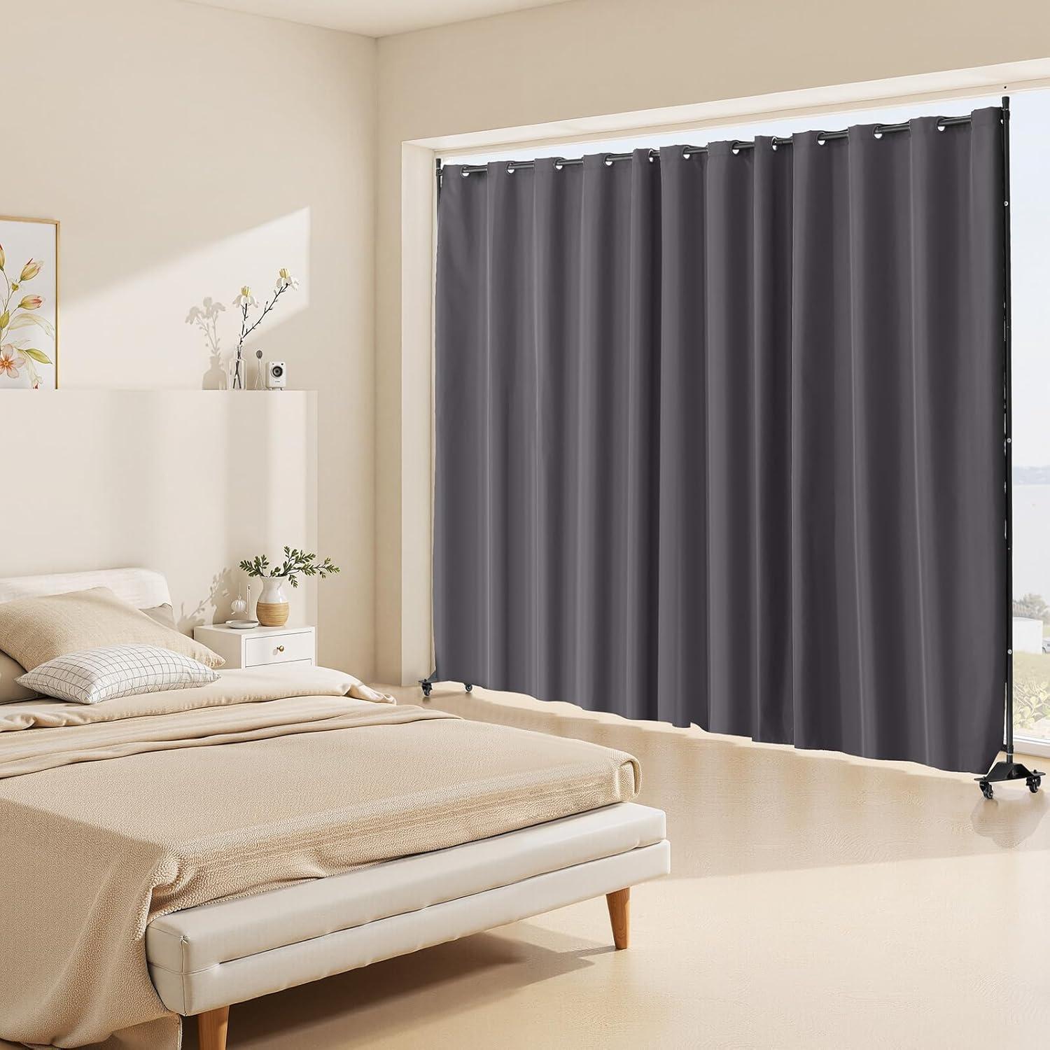 image:imageVEVOR Room Divider Portable Panel Room Divider with Wheels Curtain Divider Stand Freestanding Room Divider Privacy Screen for Office Bedroom Dining Room Study BrownGrey