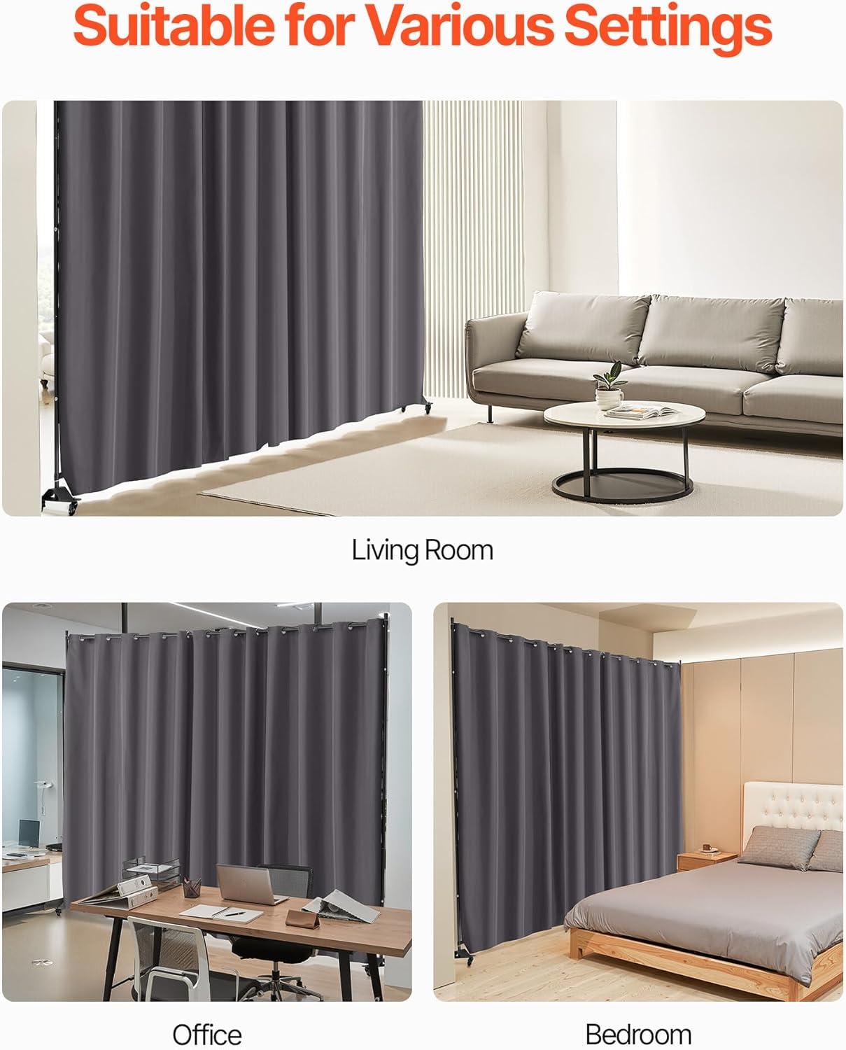 image:imageVEVOR Room Divider Portable Panel Room Divider with Wheels Curtain Divider Stand Freestanding Room Divider Privacy Screen for Office Bedroom Dining Room Study BrownGrey