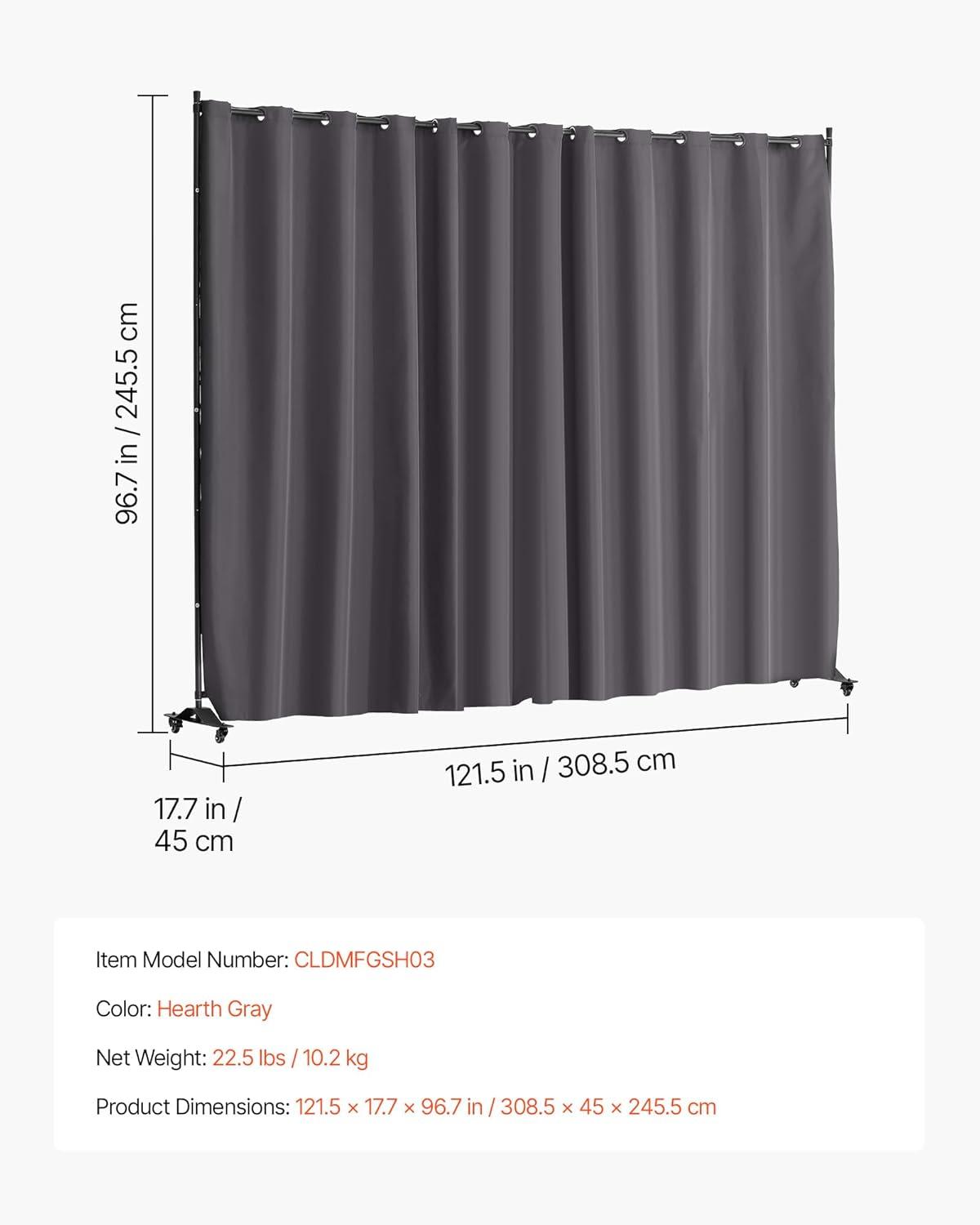image:imageVEVOR Room Divider Portable Panel Room Divider with Wheels Curtain Divider Stand Freestanding Room Divider Privacy Screen for Office Bedroom Dining Room Study BrownGrey