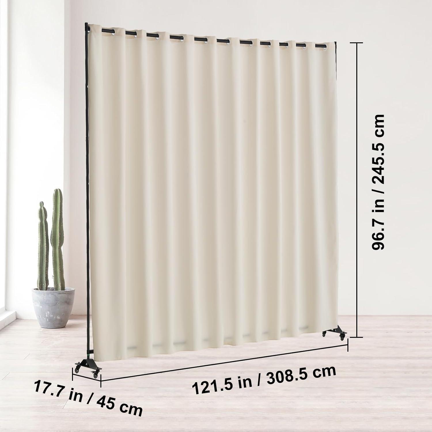 image:imageVEVOR Room Divider Portable Panel Room Divider with Wheels Curtain Divider Stand Freestanding Room Divider Privacy Screen for Office Bedroom Dining Room Study BrownBeige