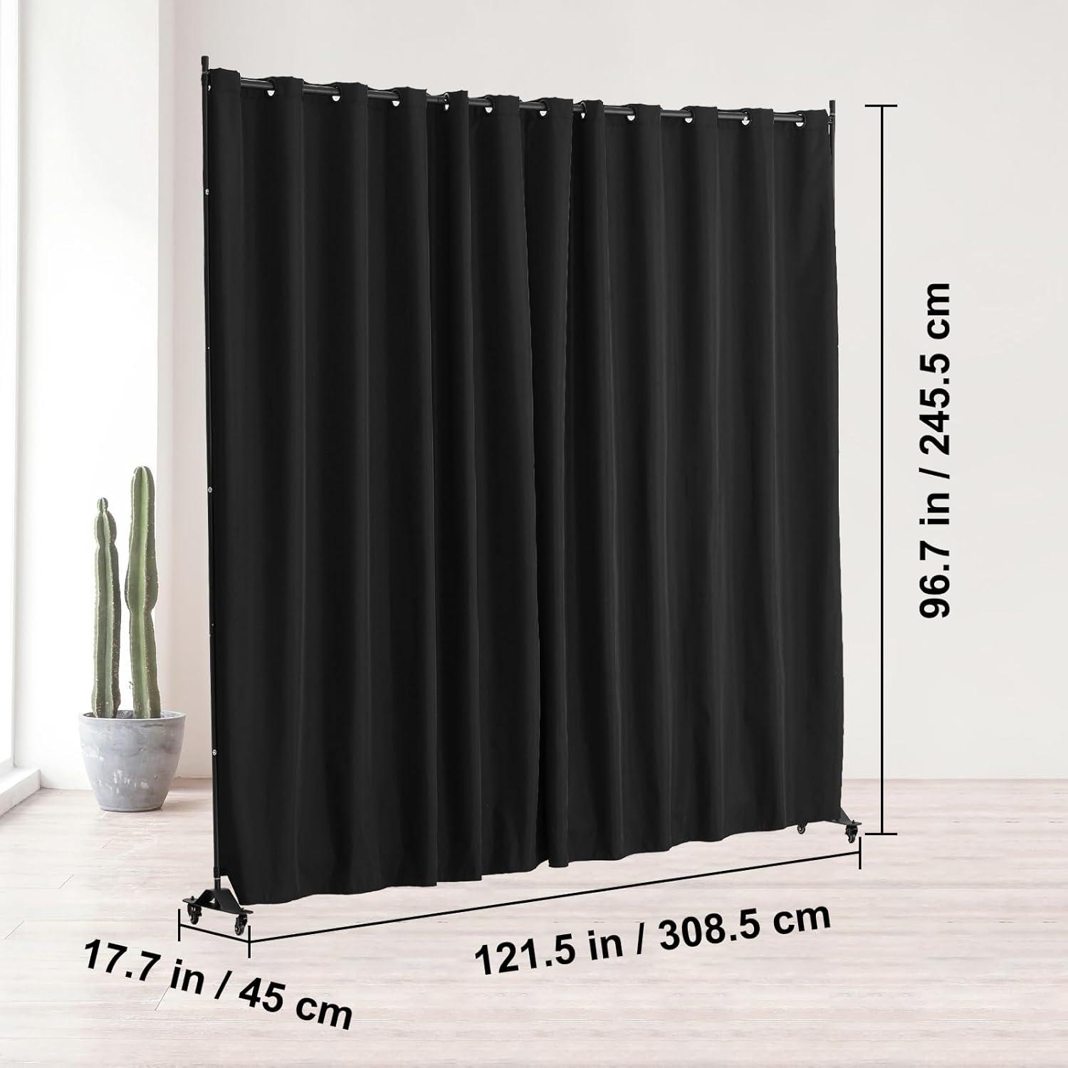 image:imageVEVOR Room Divider Portable Panel Room Divider with Wheels Curtain Divider Stand Freestanding Room Divider Privacy Screen for Office Bedroom Dining Room Study BrownBlack