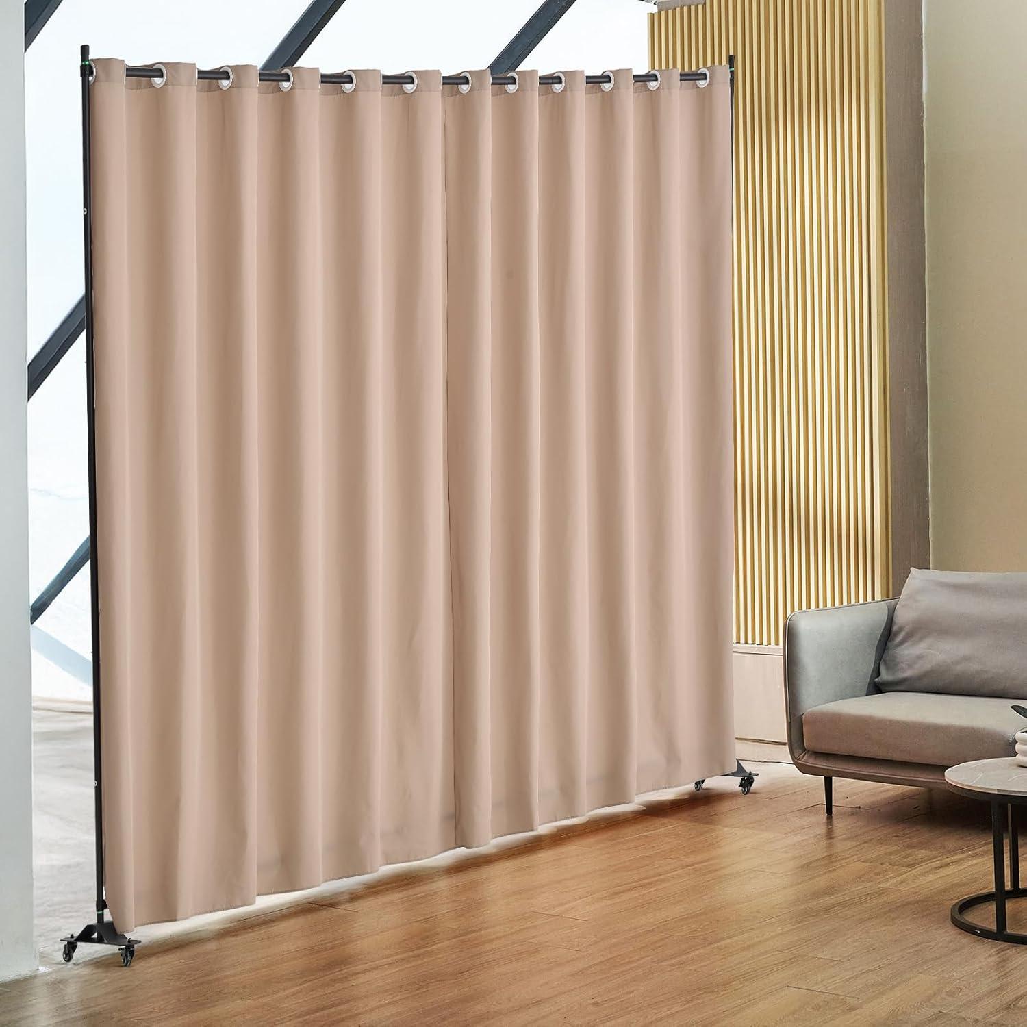 image:imageVEVOR Room Divider Portable Panel Room Divider with Wheels Curtain Divider Stand Freestanding Room Divider Privacy Screen for Office Bedroom Dining Room Study BrownBrown