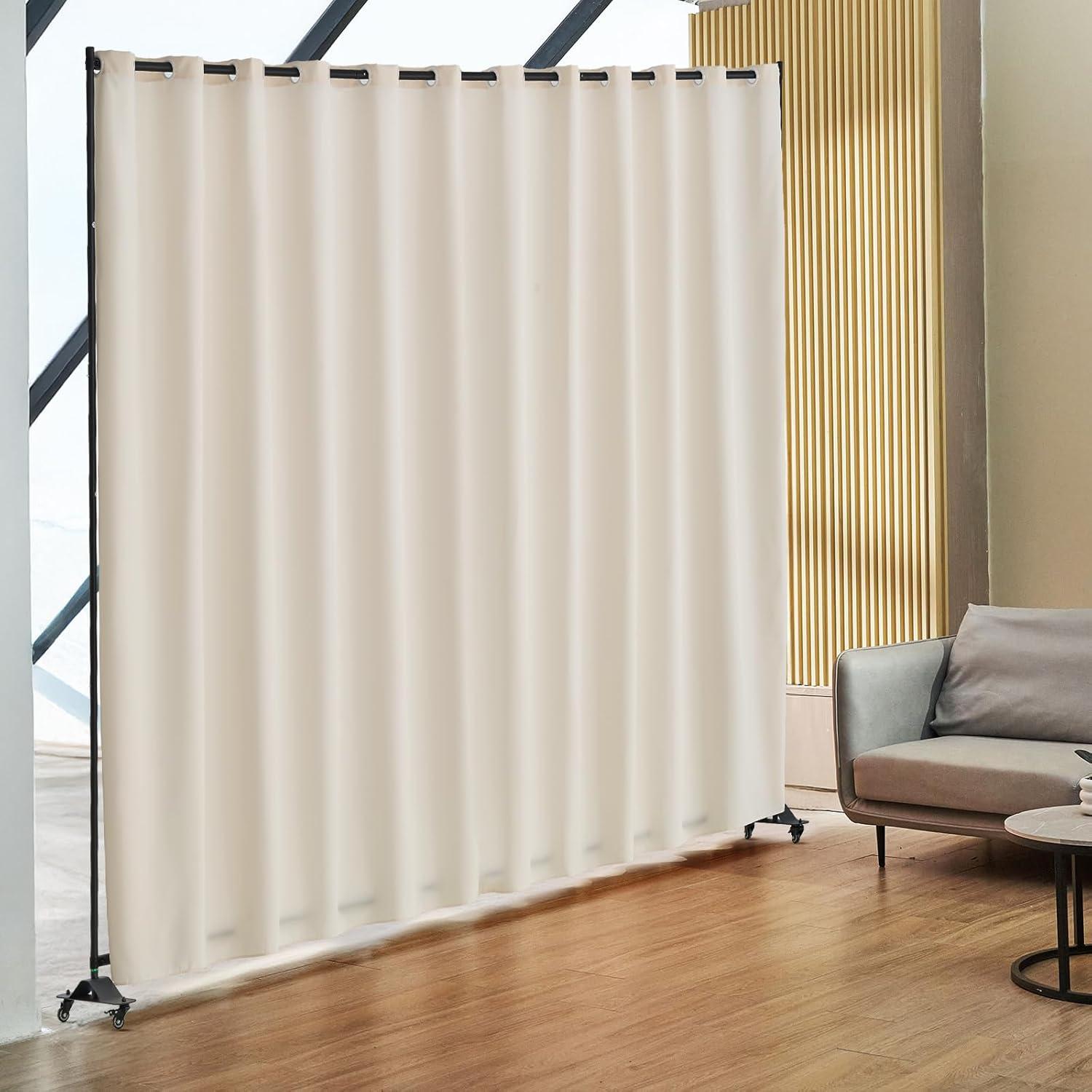 image:imageVEVOR Room Divider Portable Panel Room Divider with Wheels Curtain Divider Stand Freestanding Room Divider Privacy Screen for Office Bedroom Dining Room Study BrownBeige