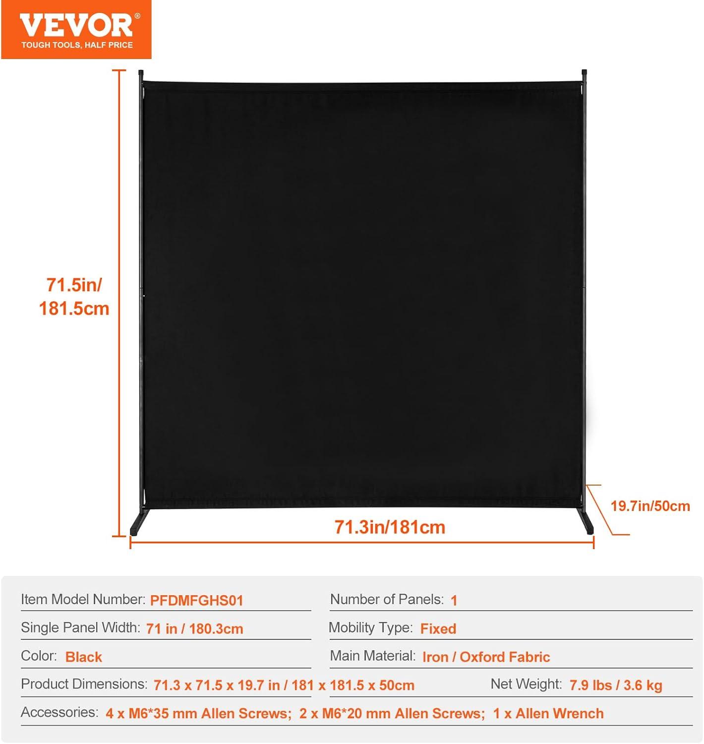 image:imageVEVOR Room Divider Single Panel Room Divider 6FT Privacy Screen Indoor Partition Divider for Room Separation Freestanding Room Divider Panel for Office Bedroom BlackBlack