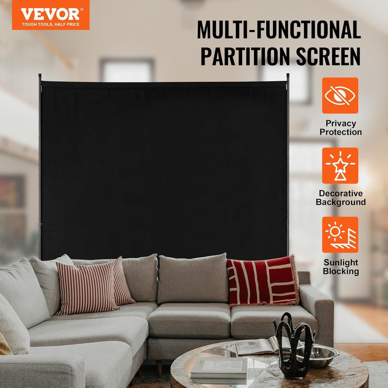 image:imageVEVOR Room Divider Single Panel Room Divider 6FT Privacy Screen Indoor Partition Divider for Room Separation Freestanding Room Divider Panel for Office Bedroom BlackBlack
