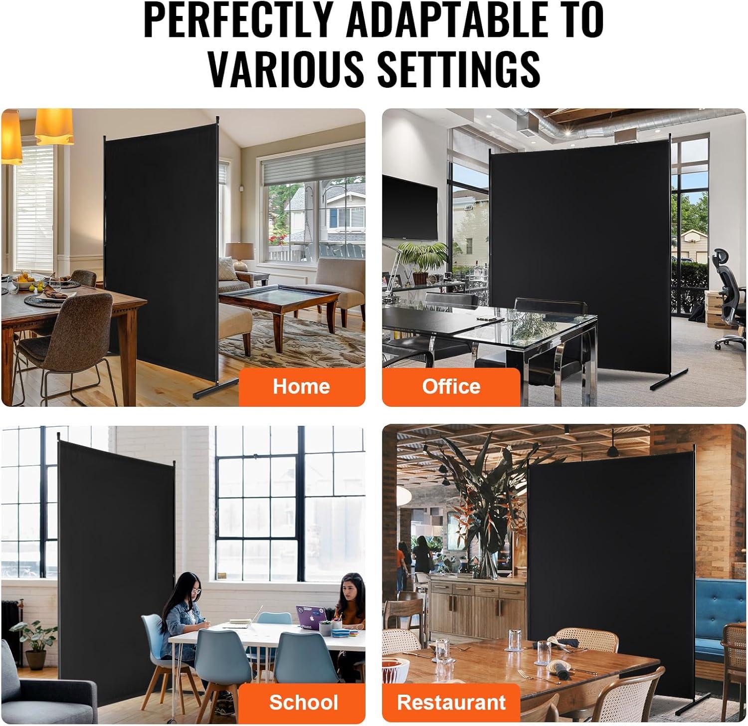 image:imageVEVOR Room Divider Single Panel Room Divider 6FT Privacy Screen Indoor Partition Divider for Room Separation Freestanding Room Divider Panel for Office Bedroom BlackBlack