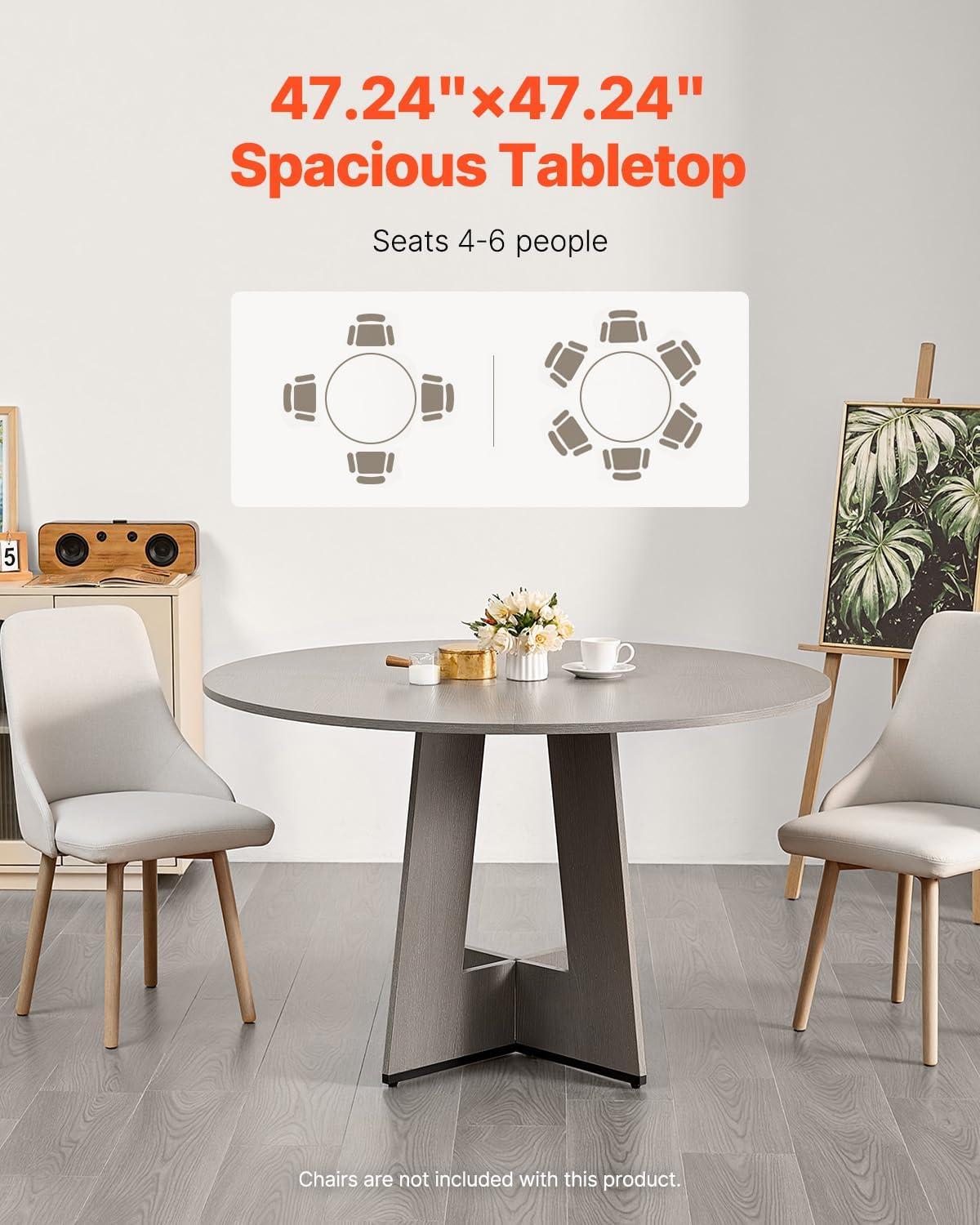 image:imageVEVOR Round Dining Table 47 inch Wood Table for 46 Person Farmhouse Circle Dinner Furniture Rustic Leisure Tables with Thick Wooden Legs for Home Kitchen Living Room Grey Only Table
