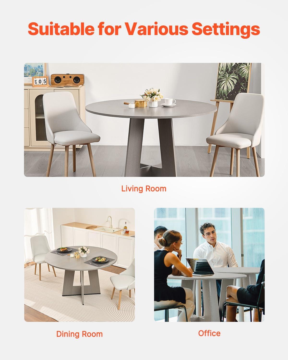 image:imageVEVOR Round Dining Table 47 inch Wood Table for 46 Person Farmhouse Circle Dinner Furniture Rustic Leisure Tables with Thick Wooden Legs for Home Kitchen Living Room Grey Only Table