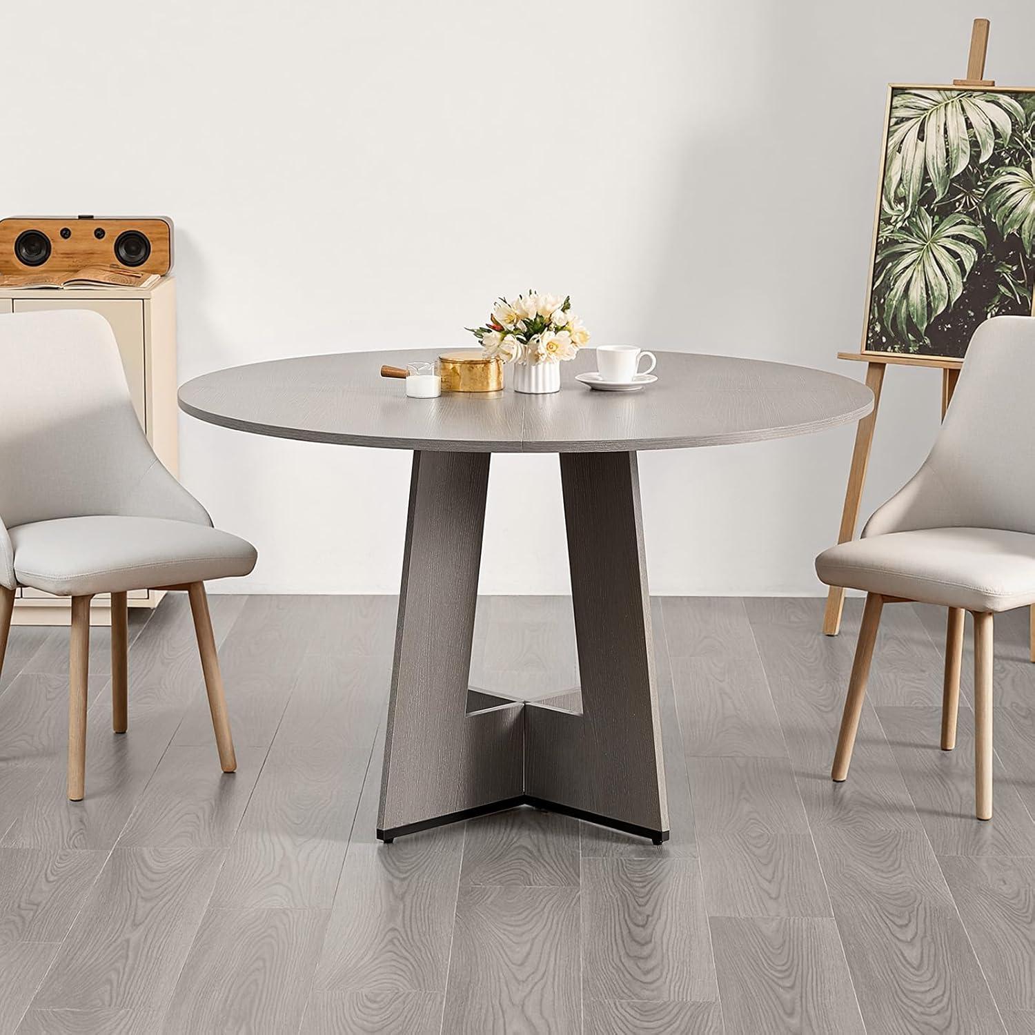 image:imageVEVOR Round Dining Table 47 inch Wood Table for 46 Person Farmhouse Circle Dinner Furniture Rustic Leisure Tables with Thick Wooden Legs for Home Kitchen Living Room Grey Only Table