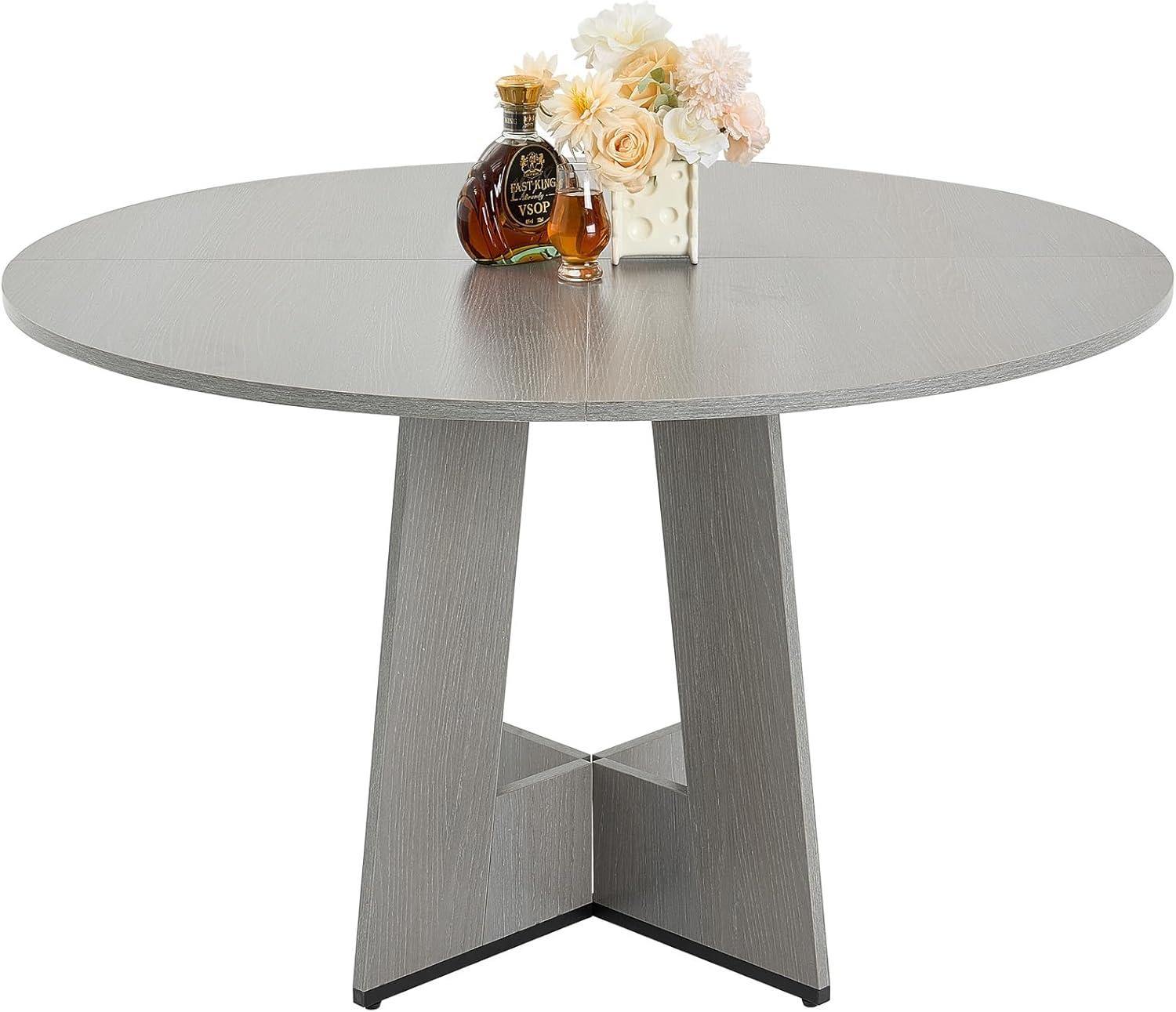 image:imageVEVOR Round Dining Table 47 inch Wood Table for 46 Person Farmhouse Circle Dinner Furniture Rustic Leisure Tables with Thick Wooden Legs for Home Kitchen Living Room Grey Only Table