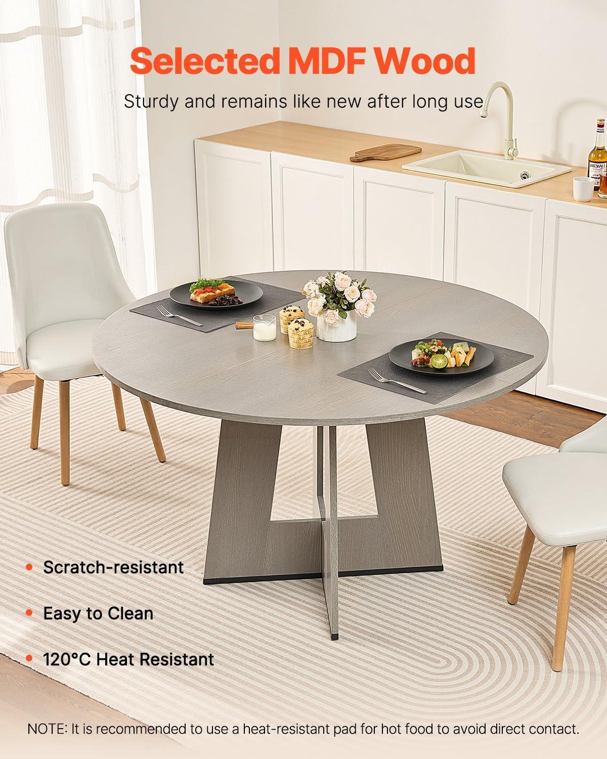 image:imageVEVOR Round Dining Table 47 inch Wood Table for 46 Person Farmhouse Circle Dinner Furniture Rustic Leisure Tables with Thick Wooden Legs for Home Kitchen Living Room Grey Only Table
