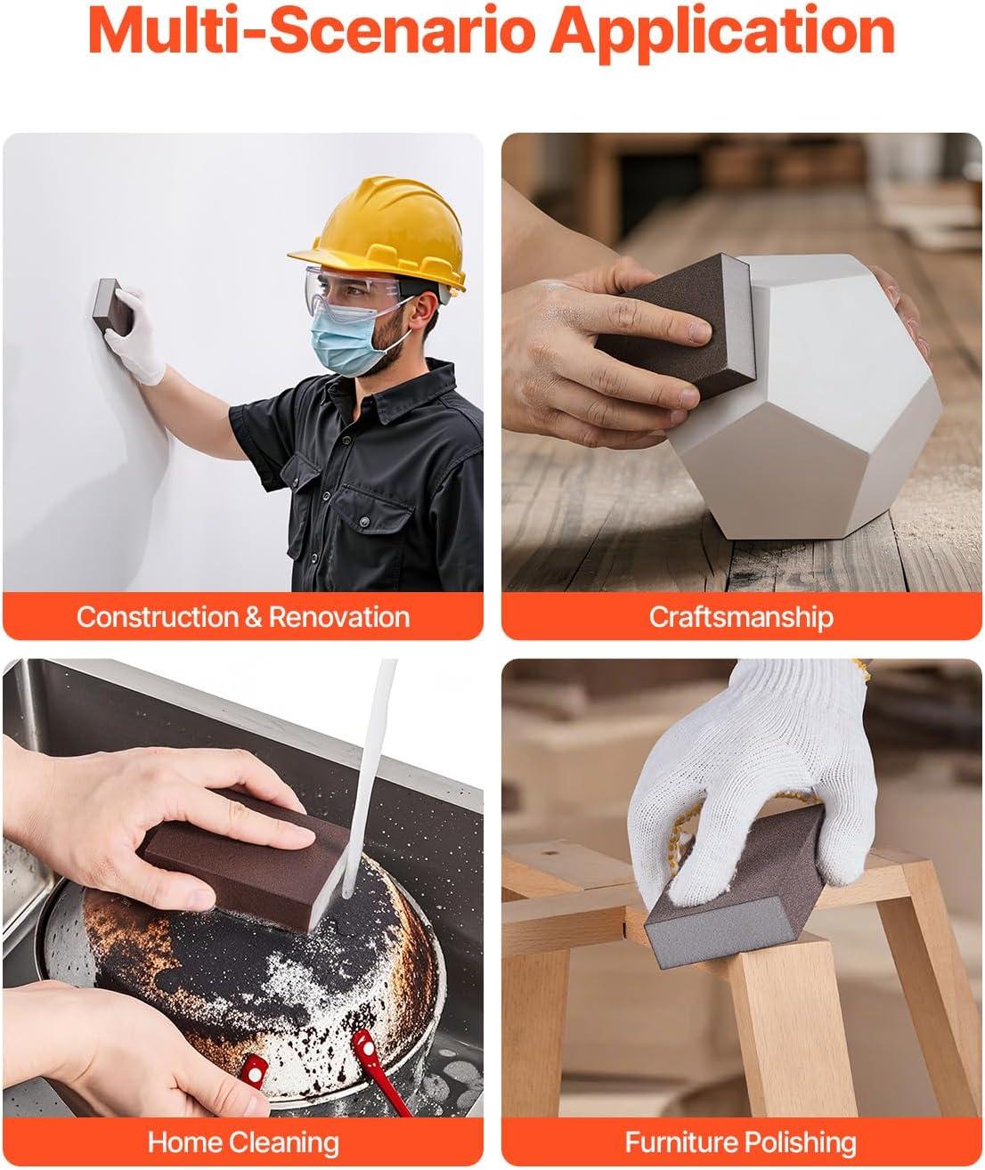 image:imageVEVOR Sanding Sponge 4 Pcs 6080120220 Grit Assortment Washable and Reusable Sanding Blocks for Dry amp Wet Use Coarse to Fine Sandpaper Blocks for Polishing Drywall Wood Plastic Metal Furniture4 Pcs sanding block