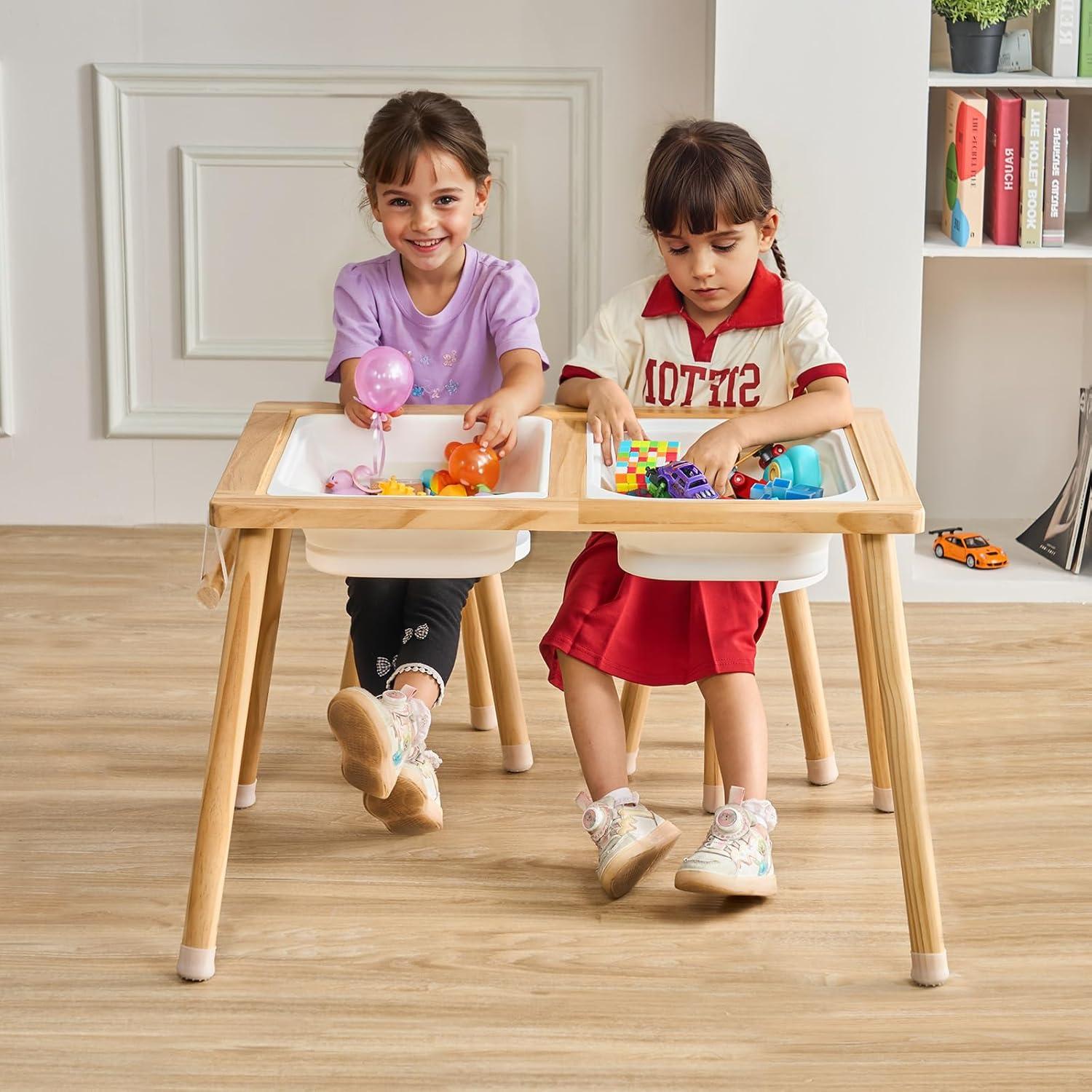 image:imageVEVOR Sensory Table and Chairs Set Toddlers Activity Table with 2 Stools 2 Storage Bins amp Paper Roll Holder IndoorOutdoor Play Sand and Water Table Wooden Kids Sensory Table Gift for Boys GirlsTableChair Set