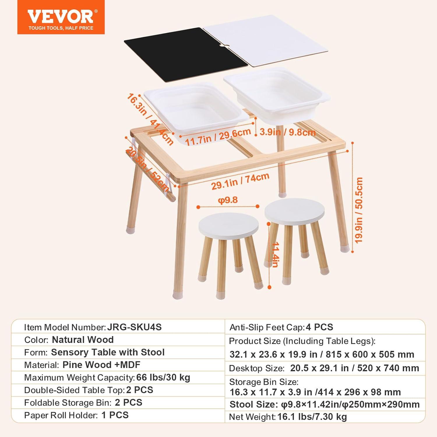 image:imageVEVOR Sensory Table and Chairs Set Toddlers Activity Table with 2 Stools 2 Storage Bins amp Paper Roll Holder IndoorOutdoor Play Sand and Water Table Wooden Kids Sensory Table Gift for Boys GirlsTableChair Set