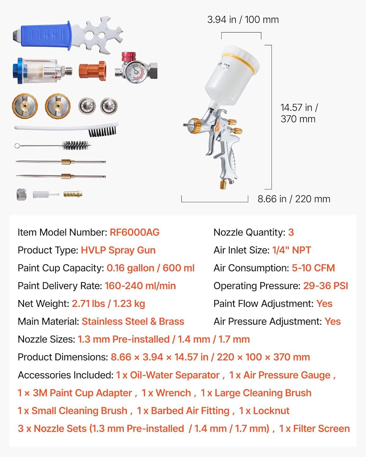 image:imageVEVOR Siphon Feed Spray Gun High Atomization Air Paint Spray Gun 1000cc Automotive Paint Sprayer with 18 mm Nozzle Adjustable Flow Rate amp Air Volume for Car Furniture Wall House PaintingHVLP 131417mm