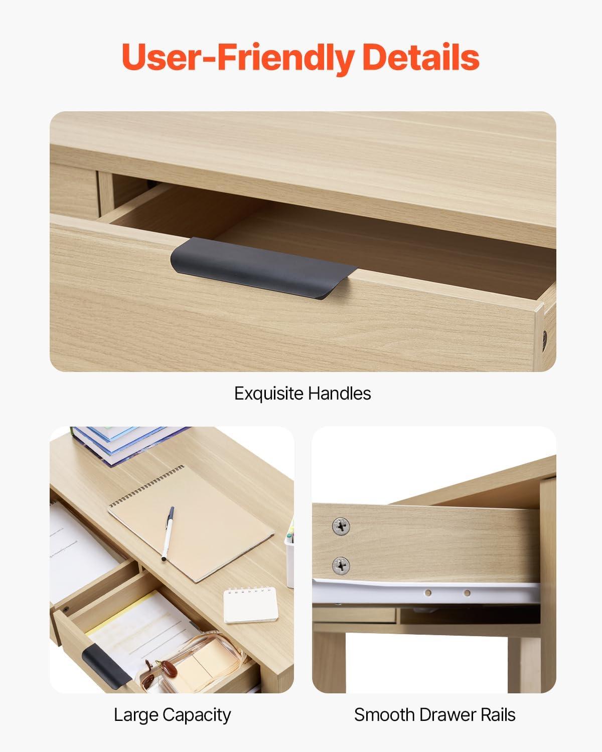 image:imageVEVOR Small Desk with Drawers Kids Desk for Bedroom Wooden Simple Study Table for Drawing Reading Writing Rectangle MDF Furniture Study Storage Table for Home Office White Wood3425d X 1555w X 2957h