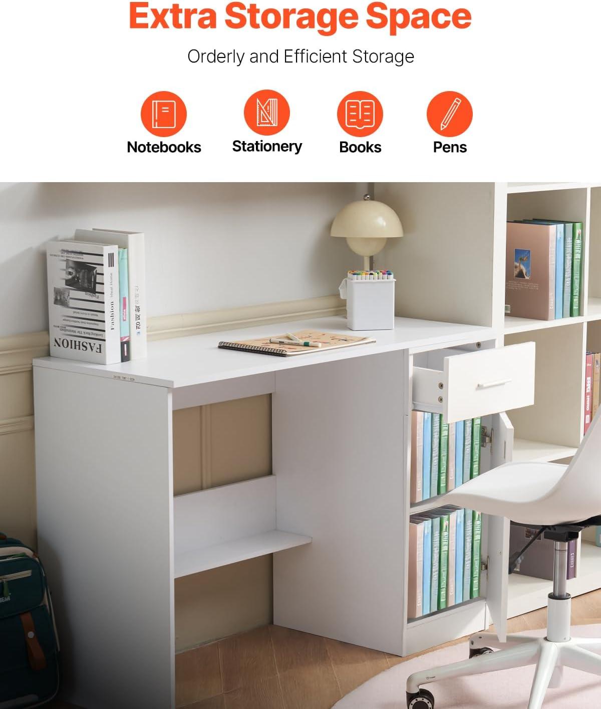 image:imageVEVOR Small Desk with Drawers Kids Desk for Bedroom Wooden Simple Study Table for Drawing Reading Writing Rectangle MDF Furniture Study Storage Table for Home Office White Wood4134D x 1732W x 2957H