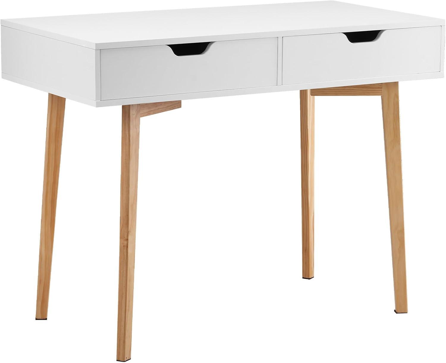 image:imageVEVOR Small Desk with Drawers Kids Desk for Bedroom Wooden Simple Study Table for Drawing Reading Writing Rectangle MDF Furniture Study Storage Table for Home Office White Wood3898D x 2008W x 3012H
