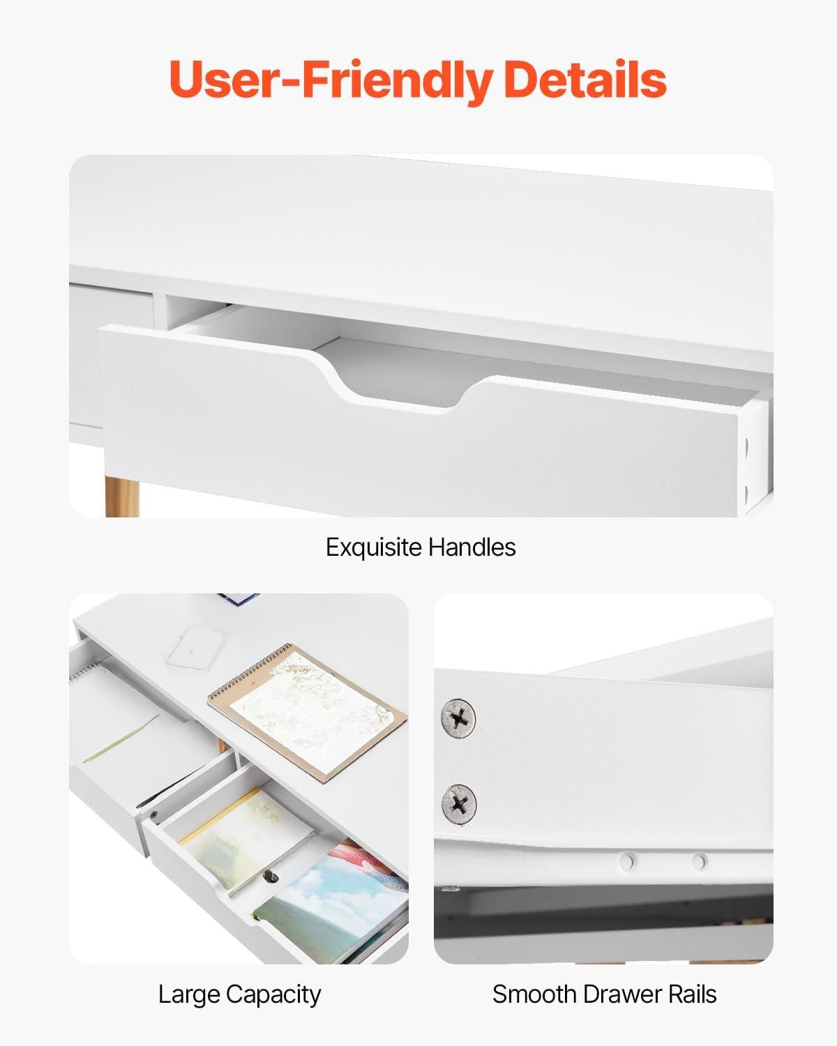 image:imageVEVOR Small Desk with Drawers Kids Desk for Bedroom Wooden Simple Study Table for Drawing Reading Writing Rectangle MDF Furniture Study Storage Table for Home Office White Wood3898D x 2008W x 3012H