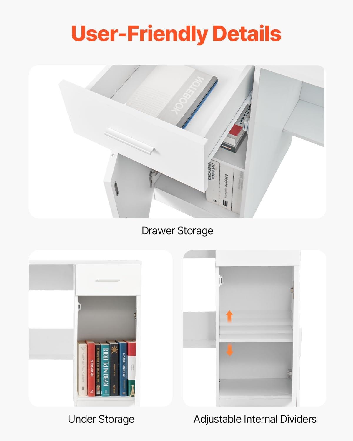 image:imageVEVOR Small Desk with Drawers Kids Desk for Bedroom Wooden Simple Study Table for Drawing Reading Writing Rectangle MDF Furniture Study Storage Table for Home Office White Wood4134D x 1732W x 2957H