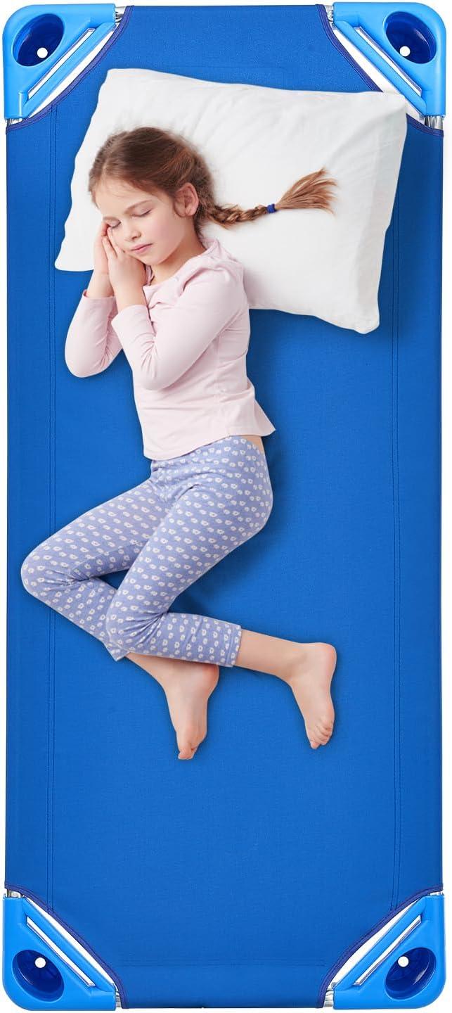 image:imageVEVOR Stackable Kiddie Cot 6 Pack Portable Toddler Nap Cots Standard Size 52 L x 23 W Daycare Cots for Kids Preschool Classroom Daycare Beds for Sleeping Resting Naptime Blue52 L X 23 W 4pcs