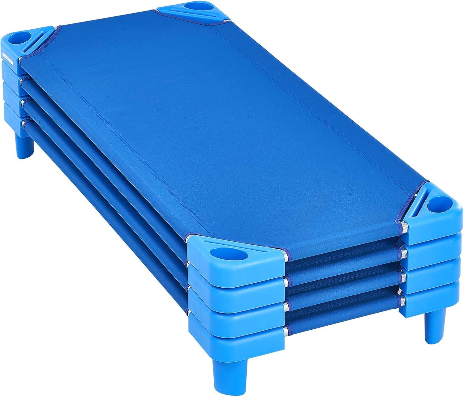 image:imageVEVOR Stackable Kiddie Cot 6 Pack Portable Toddler Nap Cots Standard Size 52 L x 23 W Daycare Cots for Kids Preschool Classroom Daycare Beds for Sleeping Resting Naptime Blue52 L X 23 W 4pcs