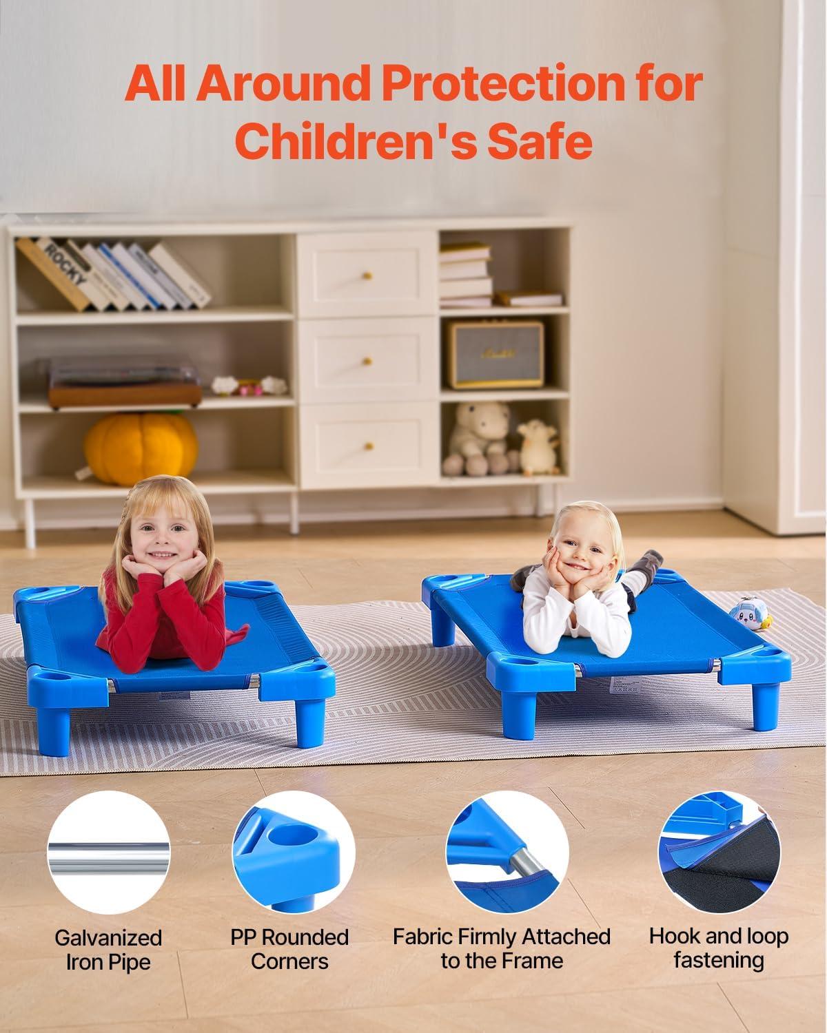 image:imageVEVOR Stackable Kiddie Cot 6 Pack Portable Toddler Nap Cots Standard Size 52 L x 23 W Daycare Cots for Kids Preschool Classroom Daycare Beds for Sleeping Resting Naptime Blue40 L X 23 W 6pcs