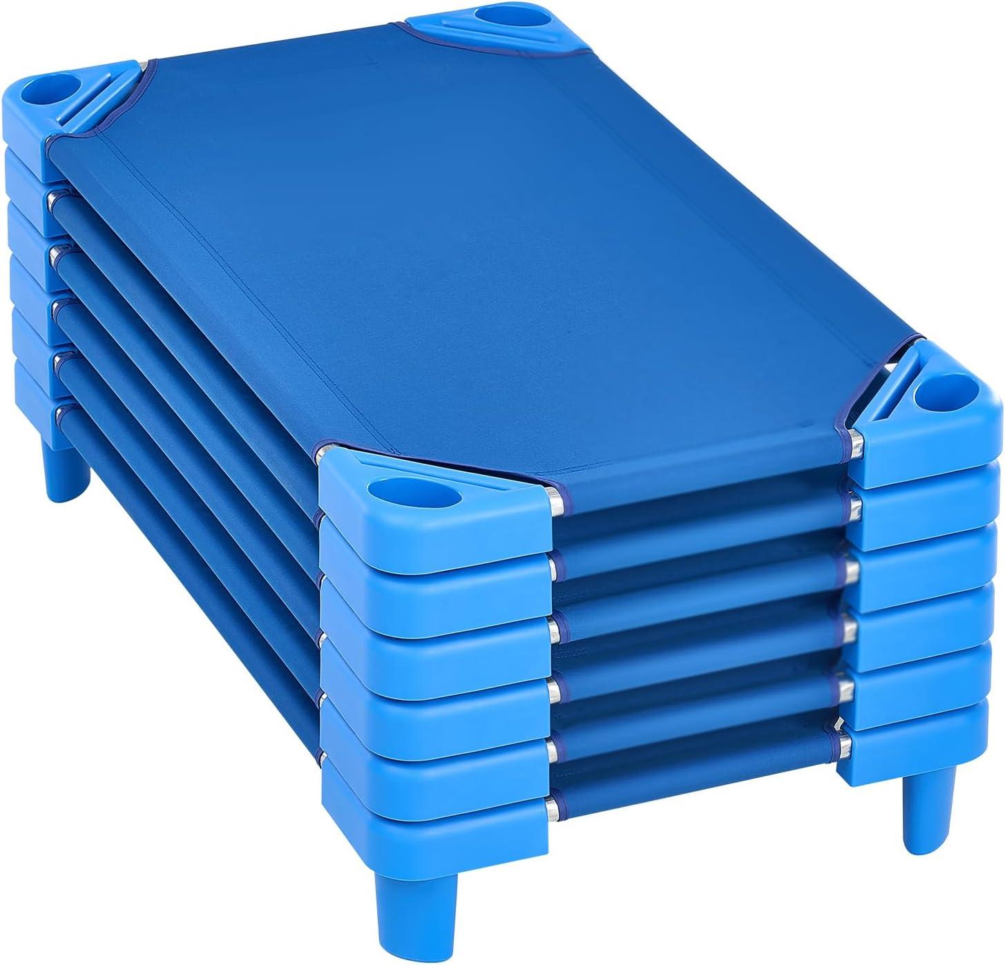 image:imageVEVOR Stackable Kiddie Cot 6 Pack Portable Toddler Nap Cots Standard Size 52 L x 23 W Daycare Cots for Kids Preschool Classroom Daycare Beds for Sleeping Resting Naptime Blue40 L X 23 W 6pcs