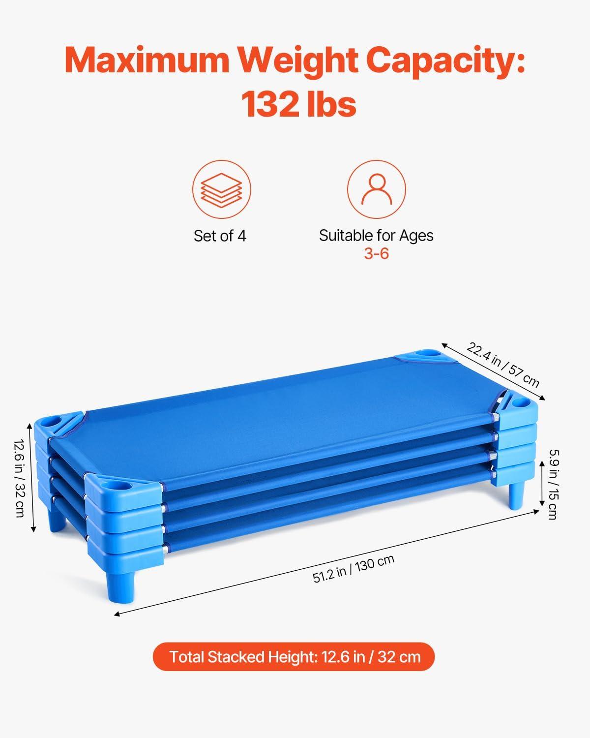 image:imageVEVOR Stackable Kiddie Cot 6 Pack Portable Toddler Nap Cots Standard Size 52 L x 23 W Daycare Cots for Kids Preschool Classroom Daycare Beds for Sleeping Resting Naptime Blue52 L X 23 W 4pcs