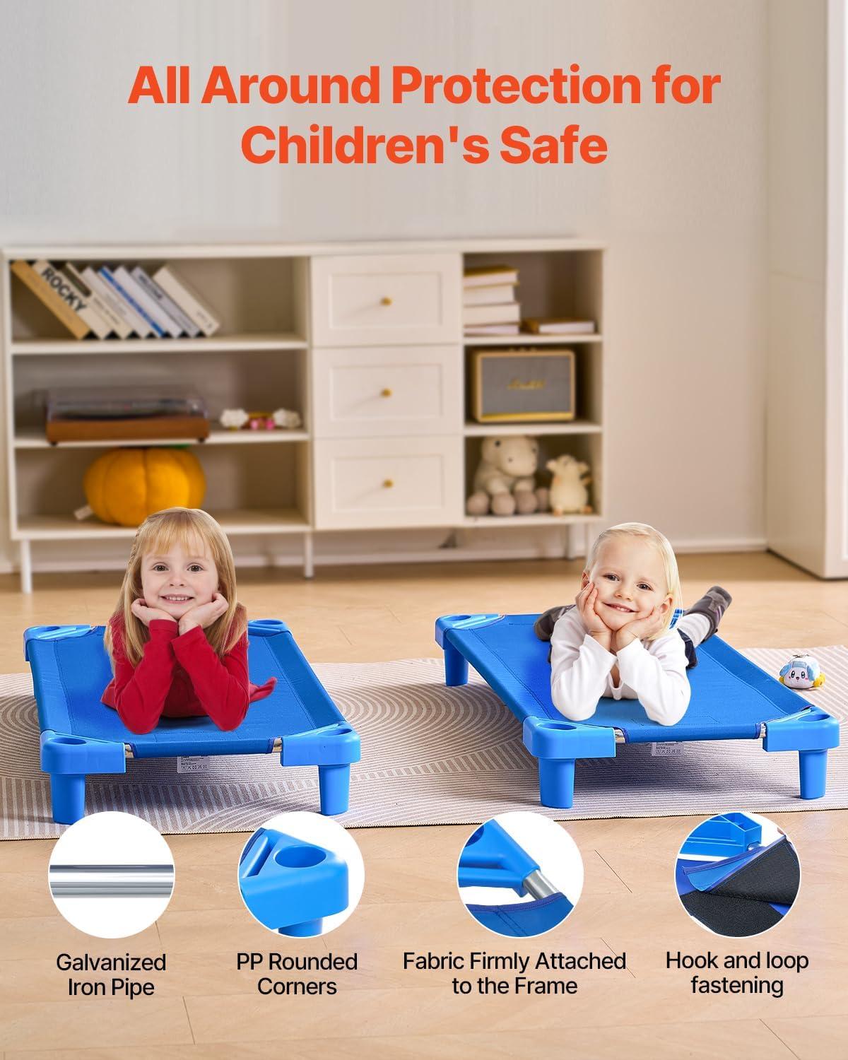 image:imageVEVOR Stackable Kiddie Cot 6 Pack Portable Toddler Nap Cots Standard Size 52 L x 23 W Daycare Cots for Kids Preschool Classroom Daycare Beds for Sleeping Resting Naptime Blue52 L X 23 W 4pcs