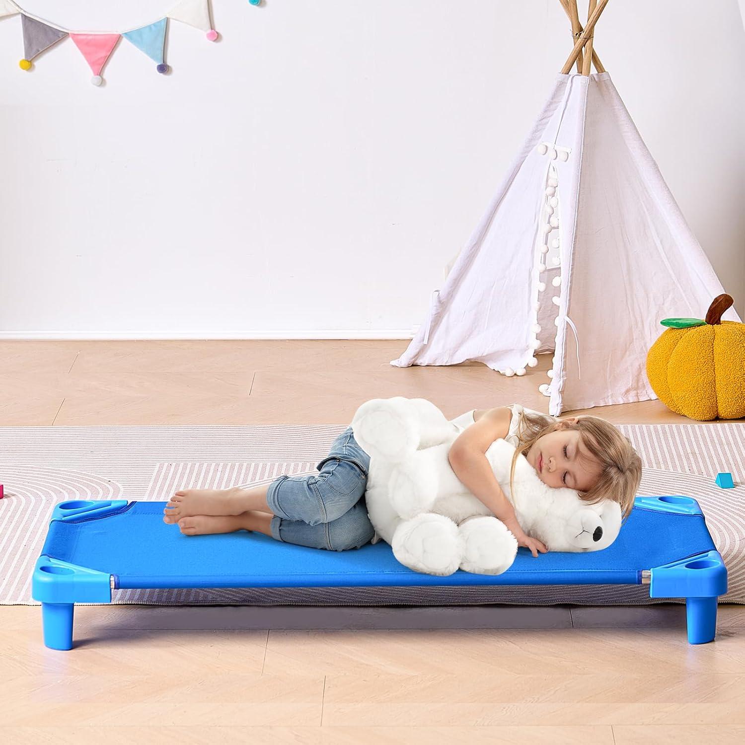 image:imageVEVOR Stackable Kiddie Cot 6 Pack Portable Toddler Nap Cots Standard Size 52 L x 23 W Daycare Cots for Kids Preschool Classroom Daycare Beds for Sleeping Resting Naptime Blue52 L X 23 W 4pcs