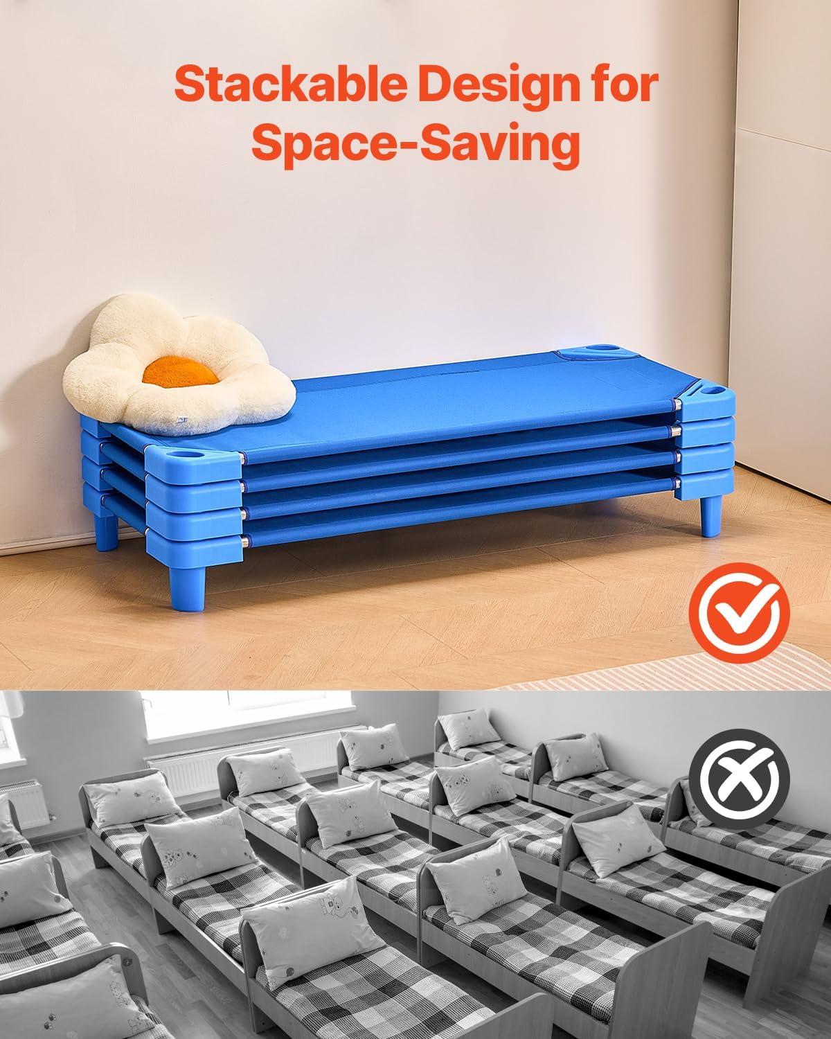 image:imageVEVOR Stackable Kiddie Cot 6 Pack Portable Toddler Nap Cots Standard Size 52 L x 23 W Daycare Cots for Kids Preschool Classroom Daycare Beds for Sleeping Resting Naptime Blue52 L X 23 W 4pcs
