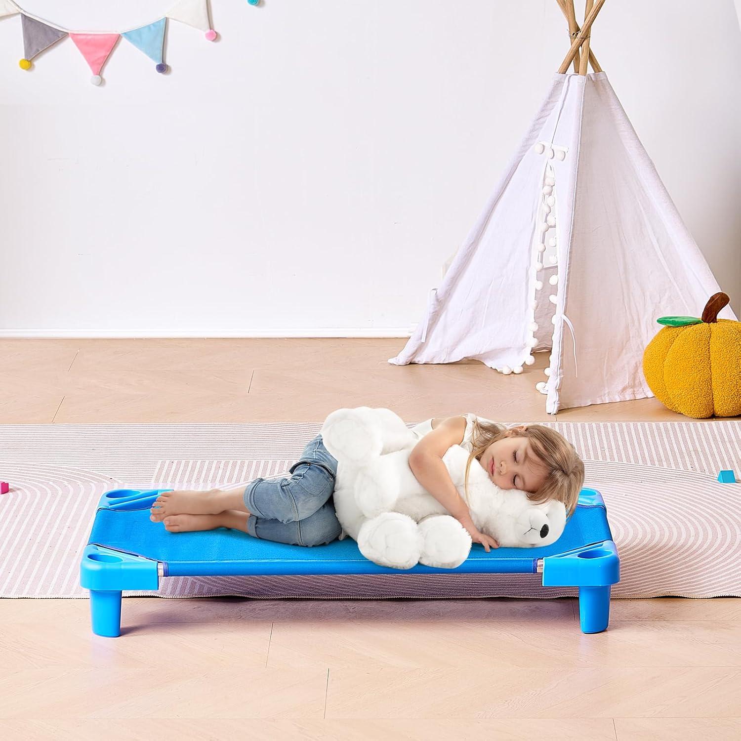 image:imageVEVOR Stackable Kiddie Cot 6 Pack Portable Toddler Nap Cots Standard Size 52 L x 23 W Daycare Cots for Kids Preschool Classroom Daycare Beds for Sleeping Resting Naptime Blue40 L X 23 W 6pcs