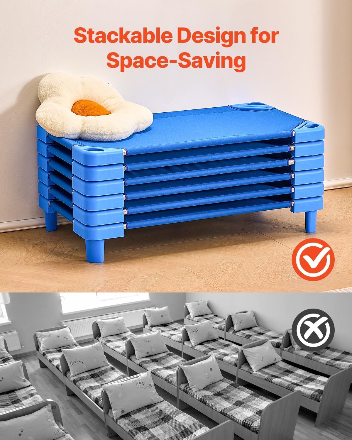 image:imageVEVOR Stackable Kiddie Cot 6 Pack Portable Toddler Nap Cots Standard Size 52 L x 23 W Daycare Cots for Kids Preschool Classroom Daycare Beds for Sleeping Resting Naptime Blue40 L X 23 W 6pcs