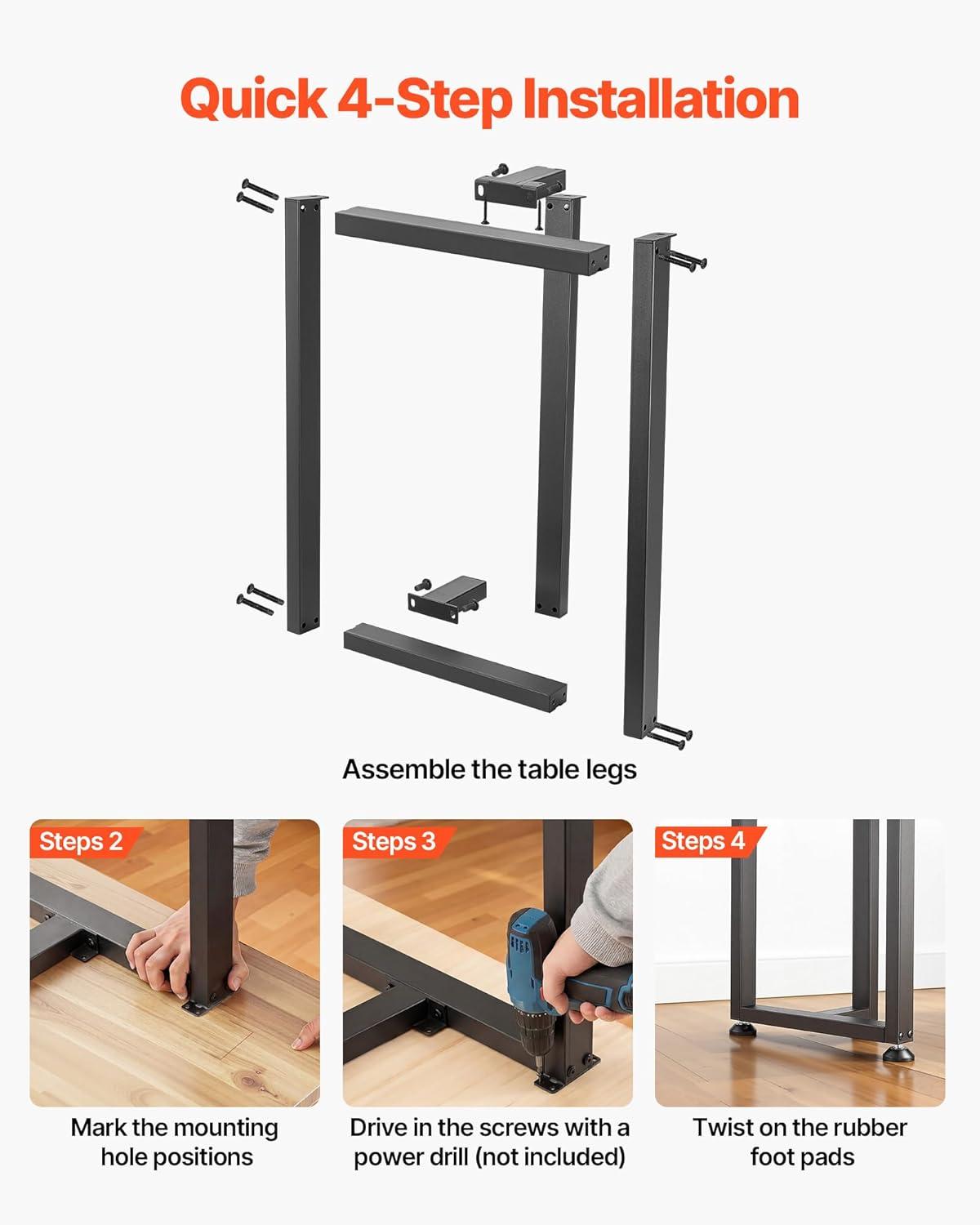 image:imageVEVOR Table Legs 291 H x 177 W Square T Shape Steel Furniture Legs Modular Design Easy Assembly 2204 lbs Max Load Heavy Duty for Home Office Desk Dinner Table Workbenches Set of 2 Black