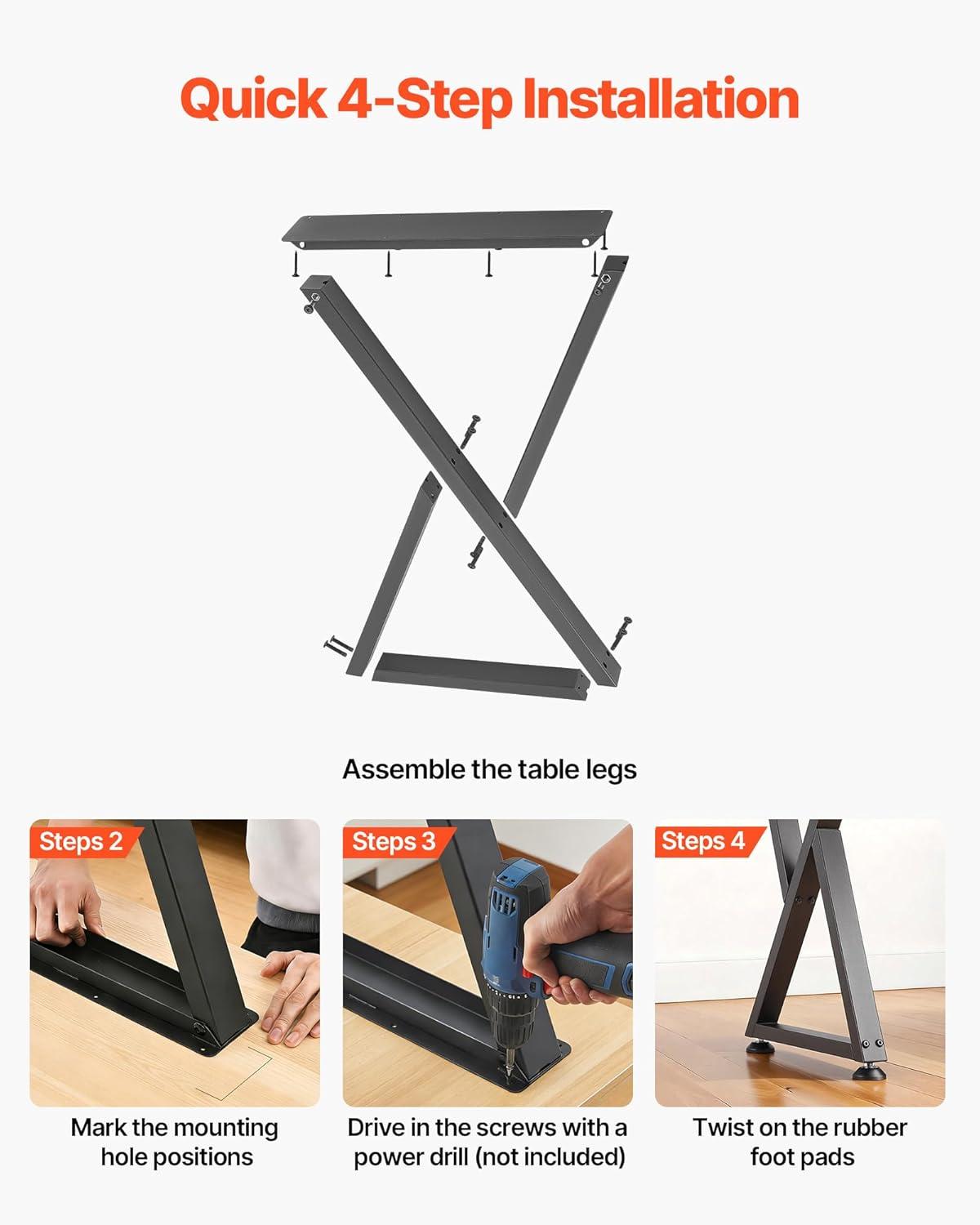 image:imageVEVOR Table Legs 291 H x 186 W Steel Furniture Legs Modular Design Easy Assembly 2204 lbs Max Load Heavy Duty Z Shape for Home Office Desk DIY Coffee Dinner Tables Workbench2 PCS Black