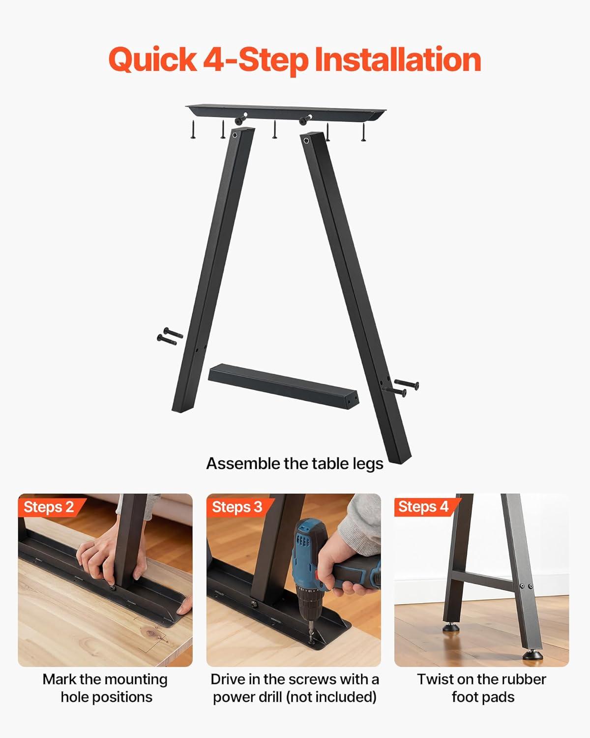 image:imageVEVOR Table Legs 291 H x 217 W Trapezoid Steel Furniture Legs Modular Design Easy Assembly 2204 lbs Max Load Heavy Duty Ideal for Home Office Desk Coffee Dinner Bar TablesSet of 2 Black