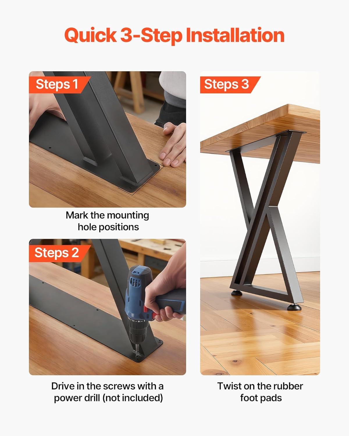 image:imageVEVOR Table Legs 291 H x 24 W Steel Furniture Legs 2204 lbs Max Load Heavy Duty Easy Installation Sturdy amp Stable for Home Office Desk DIY Coffee Dinner Bar Tables WorkbenchSet of 2 Black