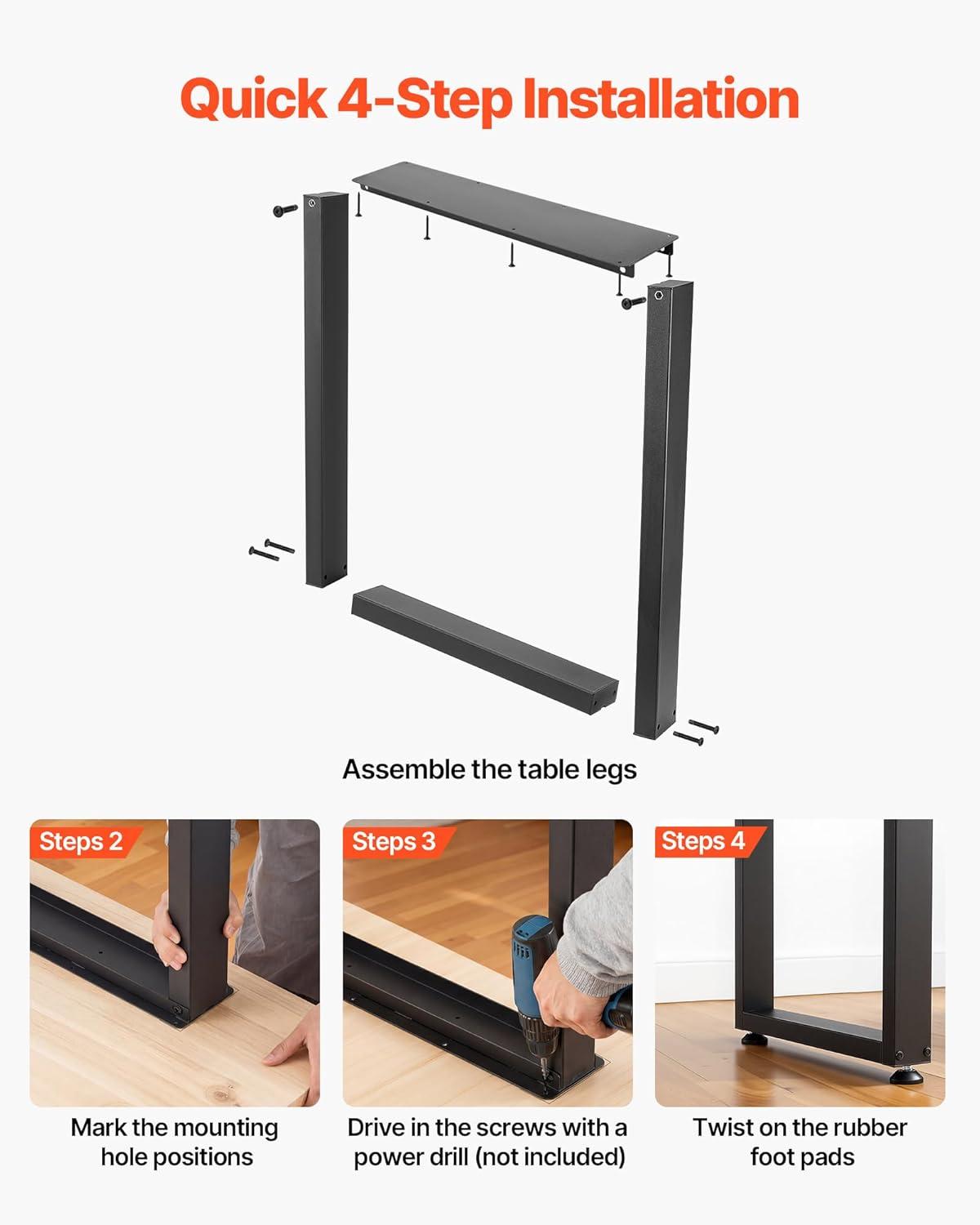 image:imageVEVOR Table Legs 295 H x 236 W Square Steel Furniture Legs Modular Design Easy Assembly 2204 lbs Max Load Heavy Duty for Home Office Desk Workbenches Dinner Bar Tables Set of 2 Black