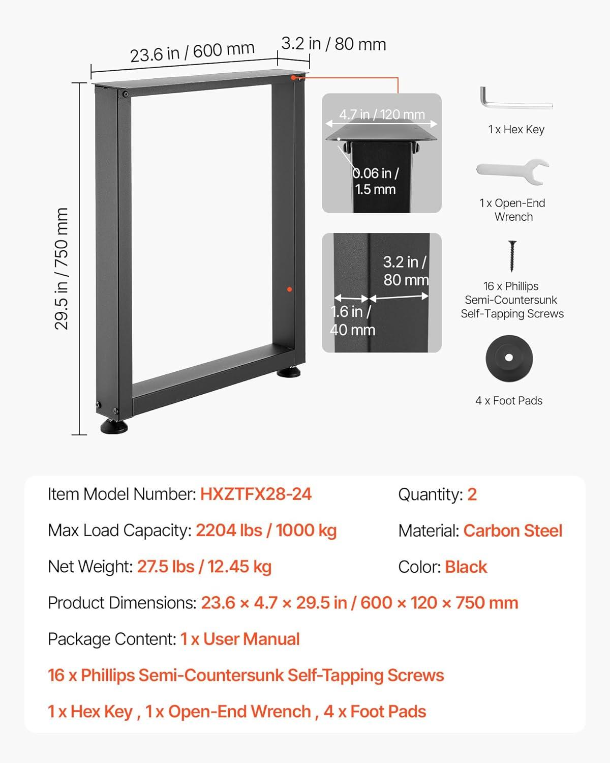 image:imageVEVOR Table Legs 295 H x 236 W Square Steel Furniture Legs Modular Design Easy Assembly 2204 lbs Max Load Heavy Duty for Home Office Desk Workbenches Dinner Bar Tables Set of 2 Black