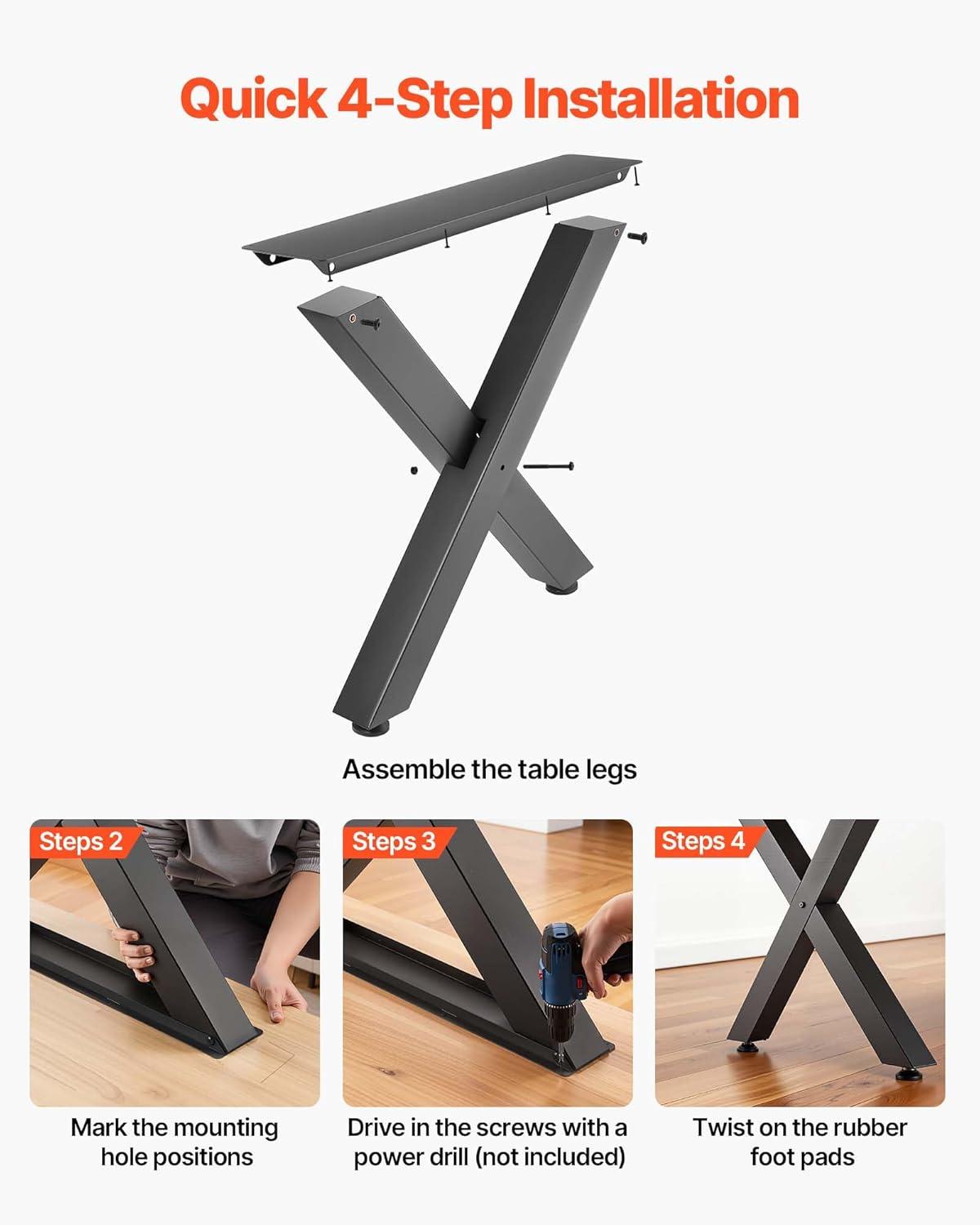 image:imageVEVOR Table Legs 295 H x 311 W Steel Furniture Legs Modular Design Easy Assembly 2204 lbs Max Load Heavy Duty for Home Office Desk Coffee Dinner Bar Tables Workbench2 PCS X Frame Black