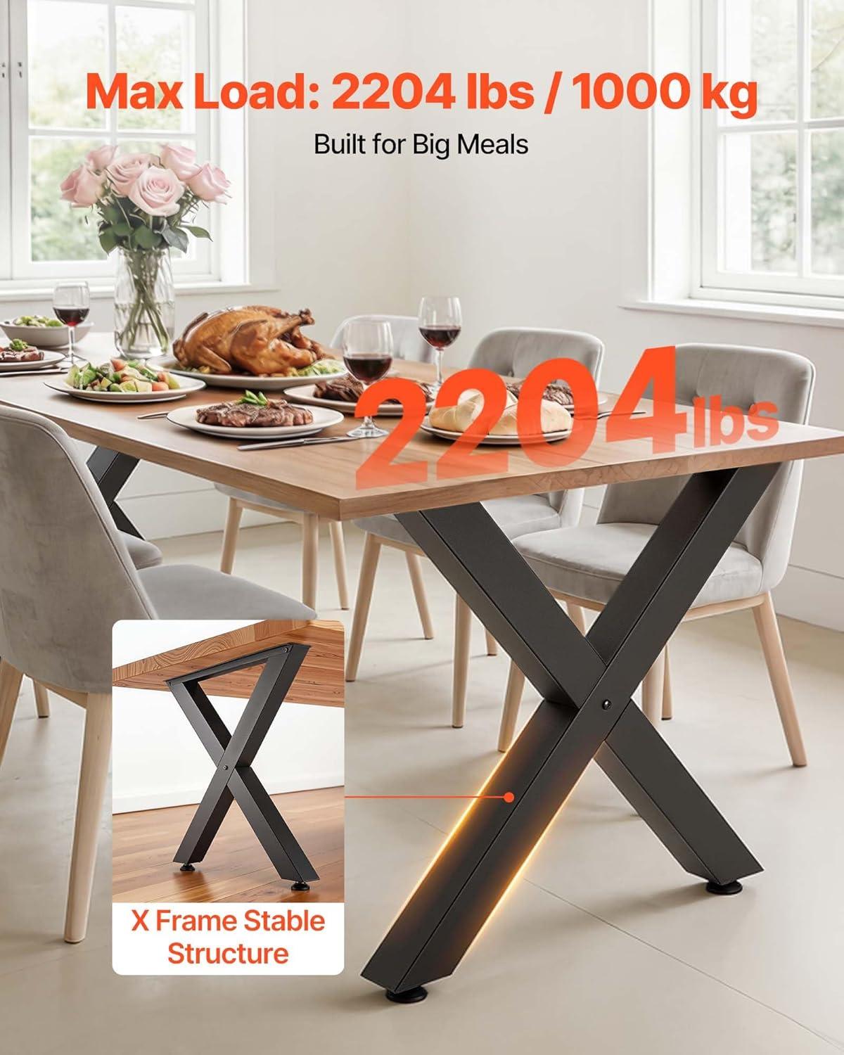 image:imageVEVOR Table Legs 295 H x 311 W Steel Furniture Legs Modular Design Easy Assembly 2204 lbs Max Load Heavy Duty for Home Office Desk Coffee Dinner Bar Tables Workbench2 PCS X Frame Black
