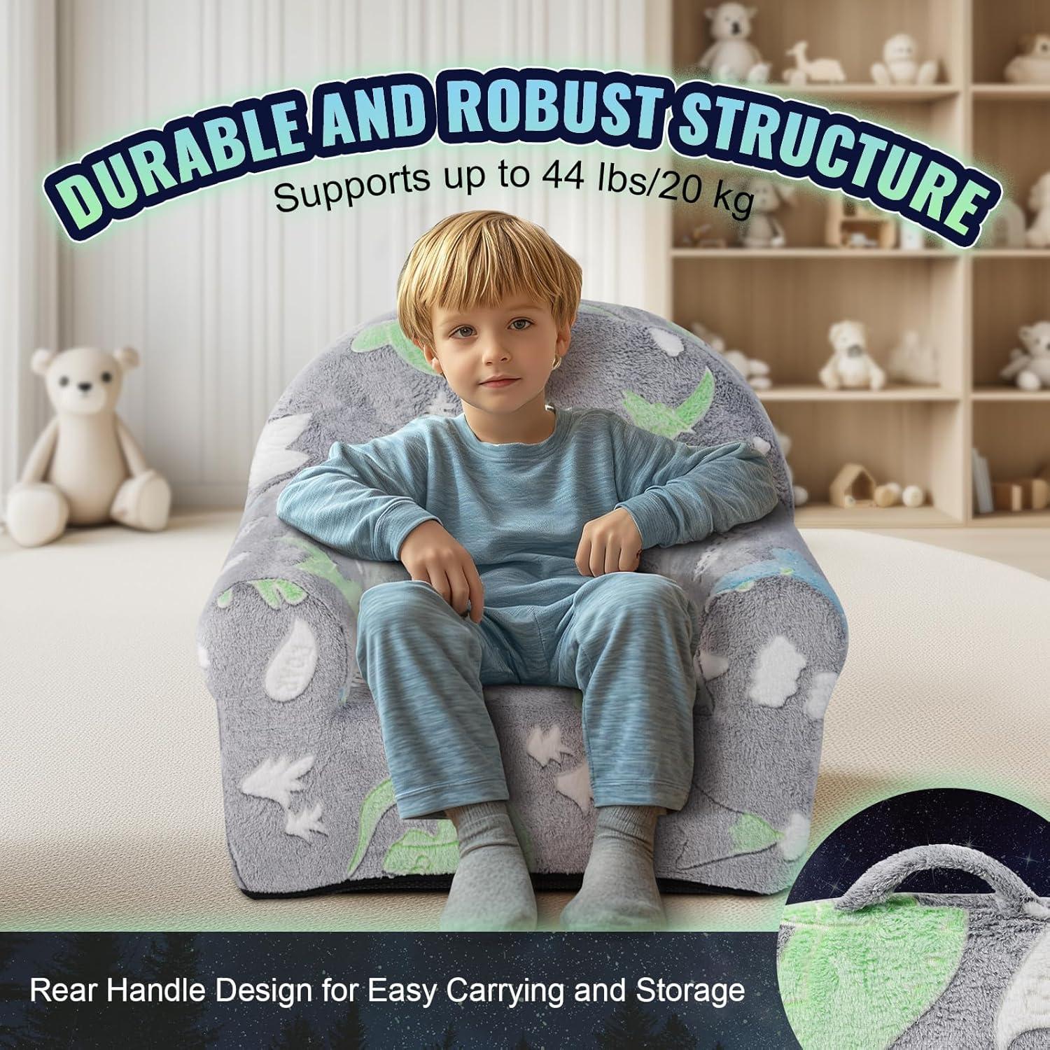 image:imageVEVOR Toddler Chair Kids Armchair Comfy Toddler Couch Sofa Bed Glow in The Dark Kids Chair Seat Playroom Furniture for Kids Girls amp Boys Grey