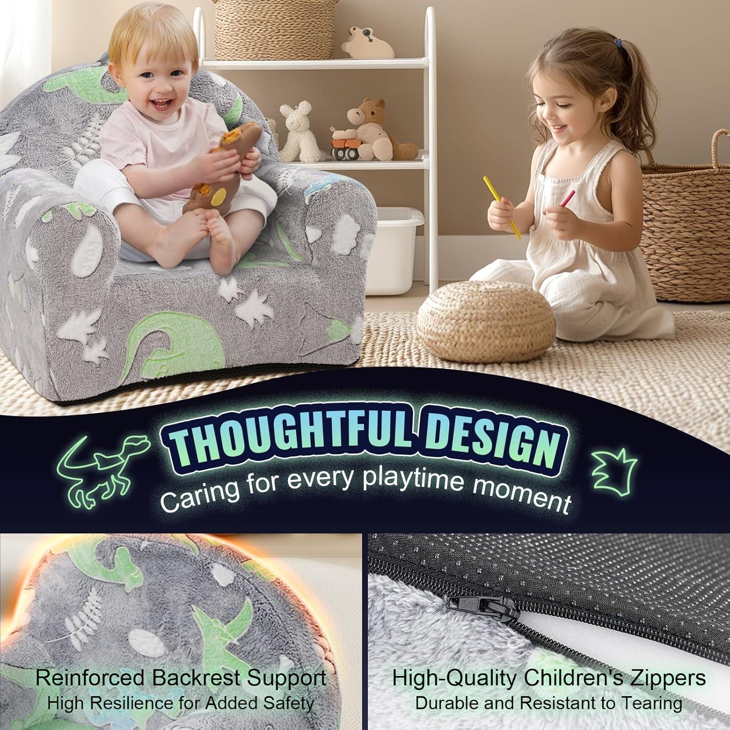 image:imageVEVOR Toddler Chair Kids Armchair Comfy Toddler Couch Sofa Bed Glow in The Dark Kids Chair Seat Playroom Furniture for Kids Girls amp Boys Grey
