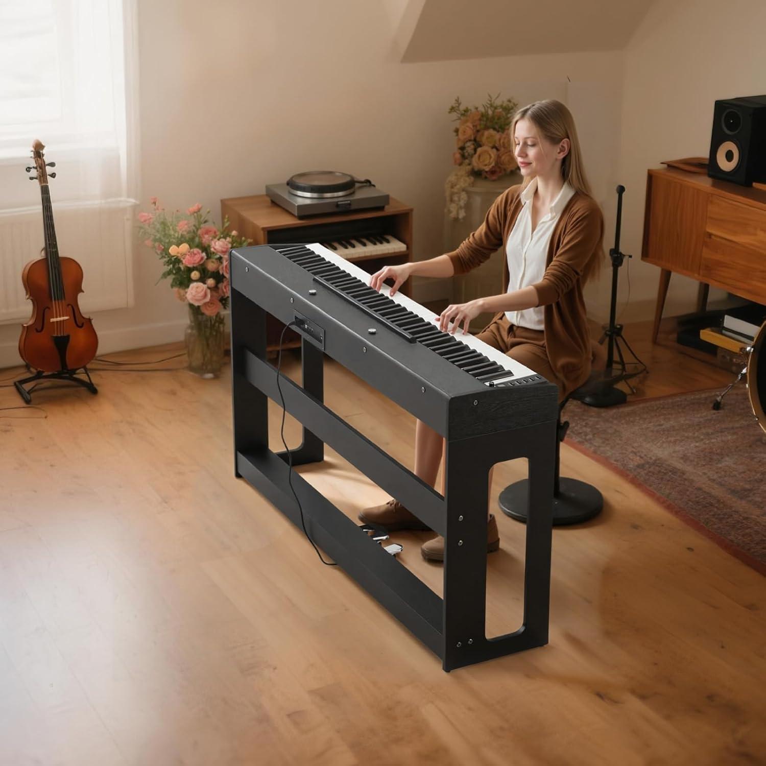 image:imageVEVOR Weighted Digital Piano 88 Keys Fully Weighted Electric Piano Keyboard with Furniture Stand Power Adapter Triple Pedal Record Function 280 Tones Wireless Connection for Beginners WhiteBlack