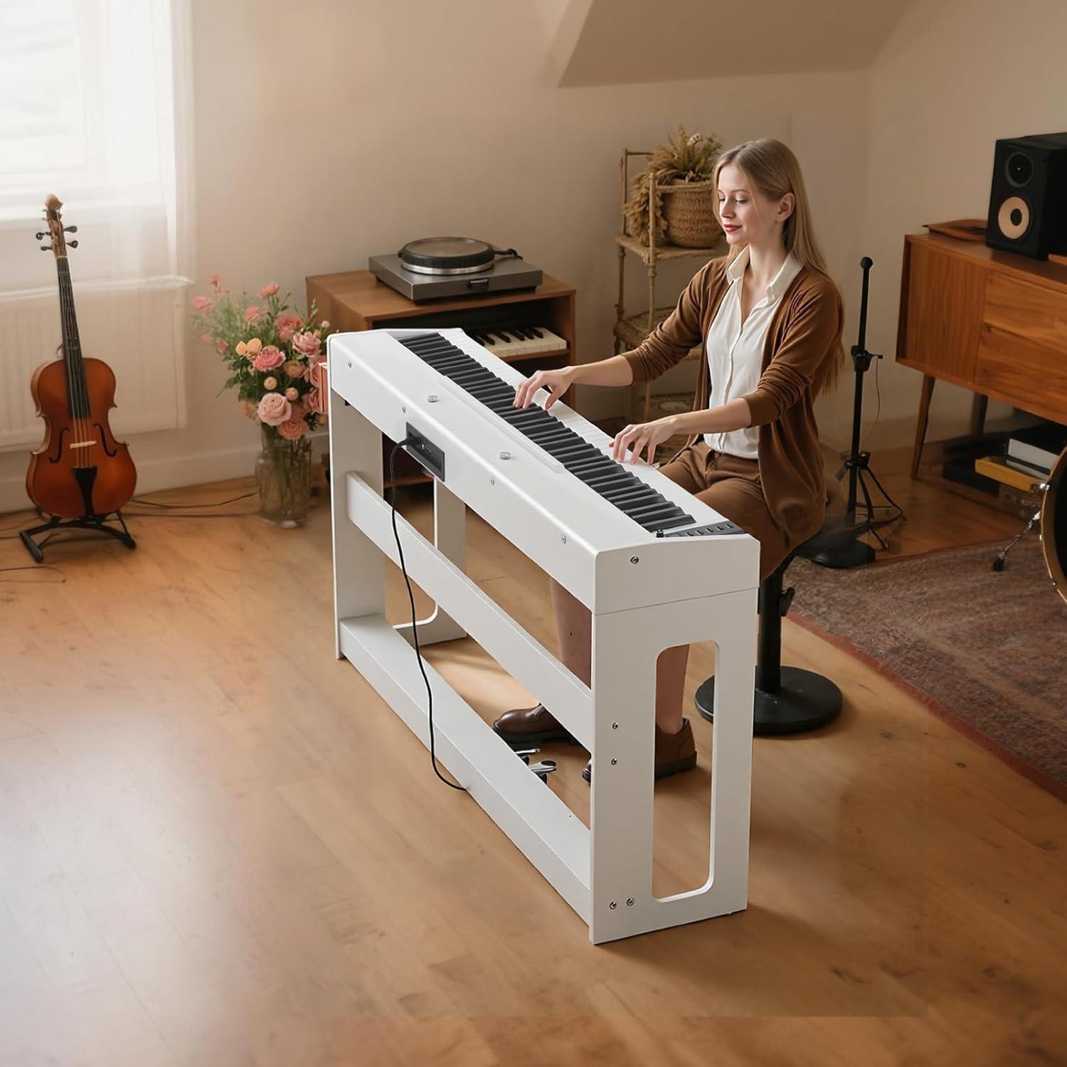 image:imageVEVOR Weighted Digital Piano 88 Keys Fully Weighted Electric Piano Keyboard with Furniture Stand Power Adapter Triple Pedal Record Function 280 Tones Wireless Connection for Beginners WhiteWhite