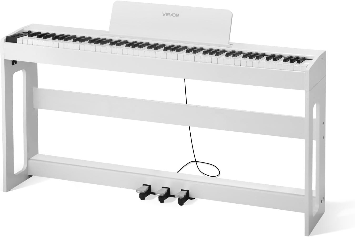 image:imageVEVOR Weighted Digital Piano 88 Keys Fully Weighted Electric Piano Keyboard with Furniture Stand Power Adapter Triple Pedal Record Function 280 Tones Wireless Connection for Beginners WhiteWhite