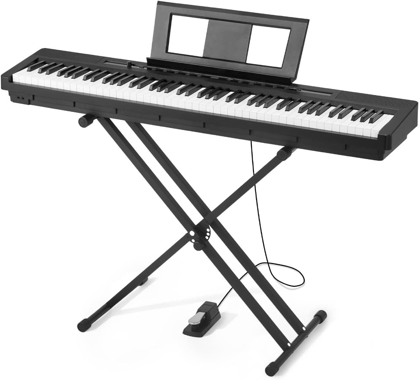 image:imageVEVOR Weighted Digital Piano 88 Keys Fully Weighted Electric Piano Keyboard with Furniture Stand Power Adapter Triple Pedal Record Function 280 Tones Wireless Connection for Beginners WhiteBlack with X Stand