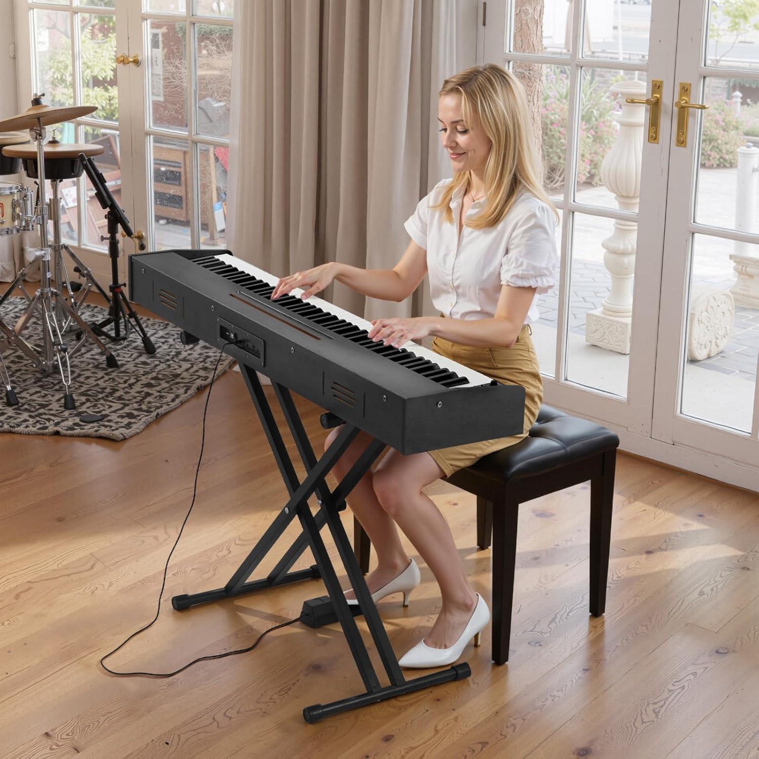 image:imageVEVOR Weighted Digital Piano 88 Keys Fully Weighted Electric Piano Keyboard with Furniture Stand Power Adapter Triple Pedal Record Function 280 Tones Wireless Connection for Beginners WhiteBlack without Stand