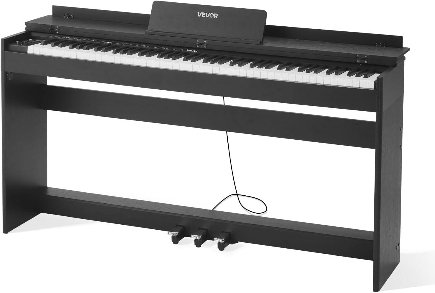 image:imageVEVOR Weighted Digital Piano 88 Keys Fully Weighted Electric Piano Keyboard with Furniture Stand Power Adapter Triple Pedal Record Function 280 Tones Wireless Connection for Beginners WhiteBlack with Cover